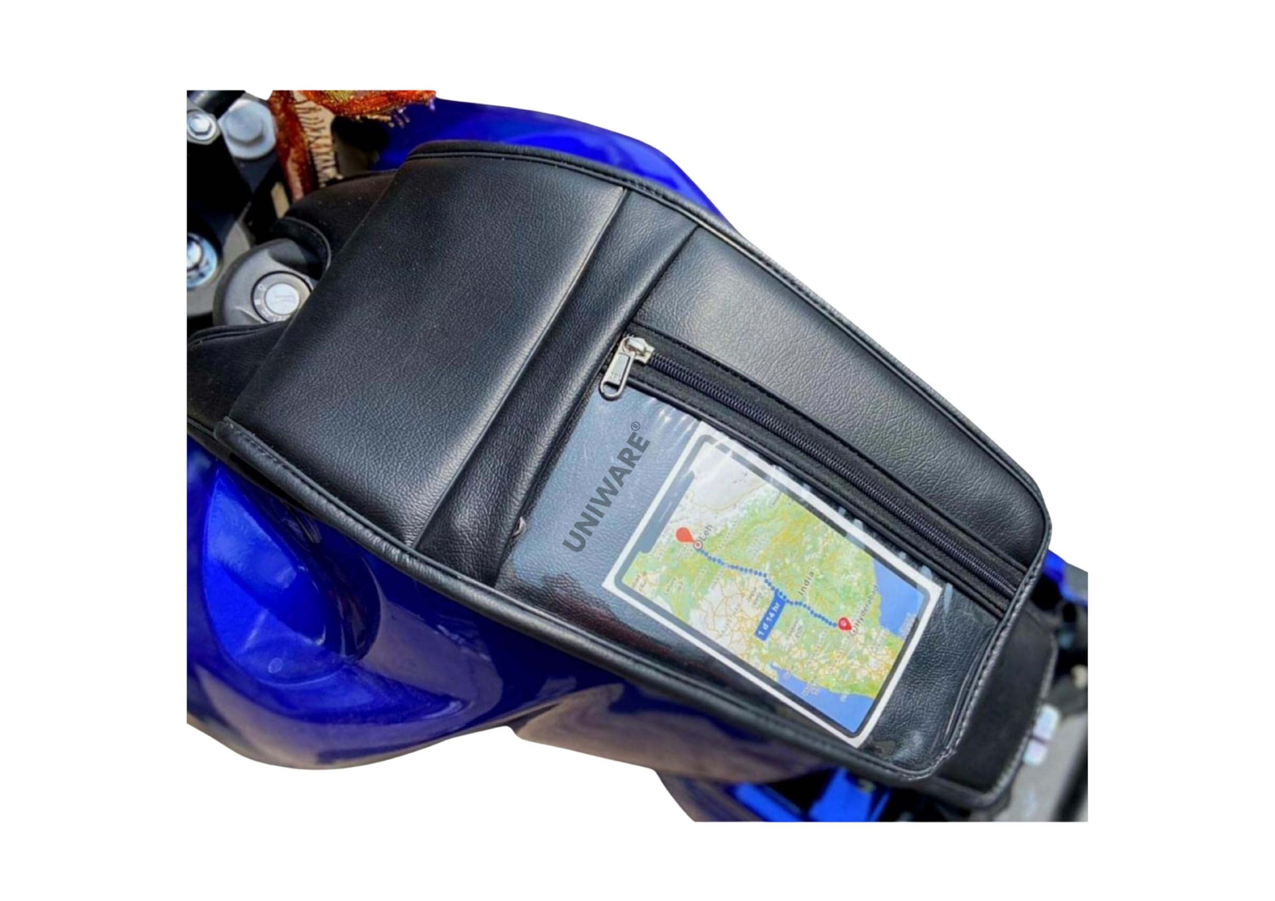 UNIWARE® FZ-S/FZ 25/FZS 25/FZ S V4 Leather Scratch Proof Tank Cover/Tank Bag - Transparent Mobile Touch Pocket/Holder Tank Cover (Black)