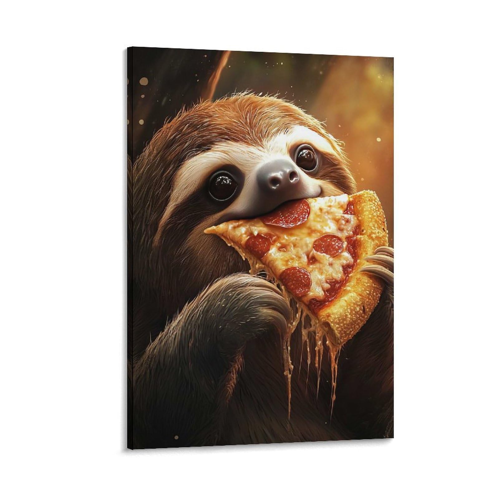 POLIUAWS Sloth Eating Pepperoni Salami Pizza Wall Art - Leinwand Wandbild Poster Modern Dekorationen Für Das Wohnzimmer,Büro,Küche,Schlafzimmer 20x30inch(50x75cm)