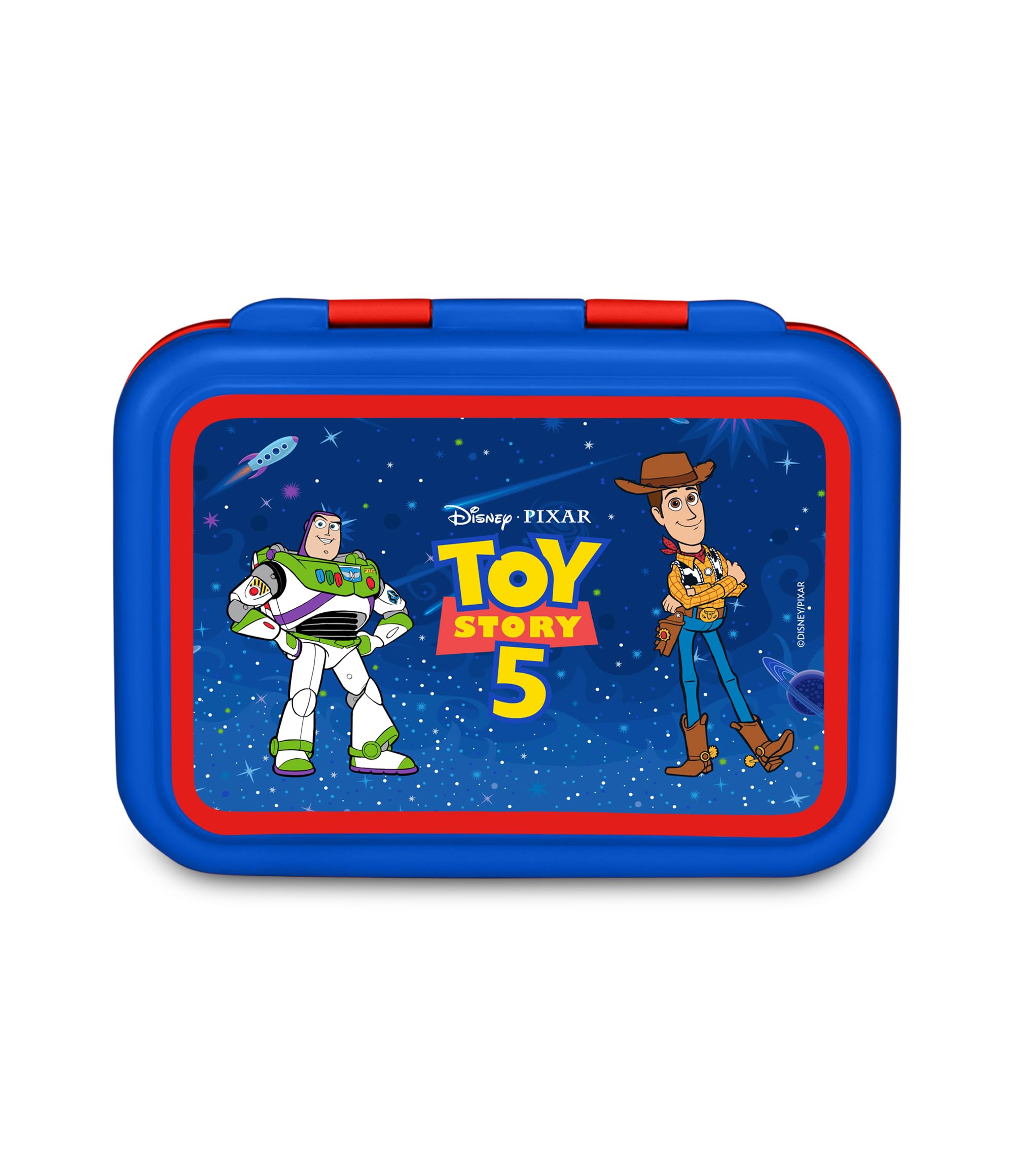 Seven Toy Story Lunch Box 850ml, Snack Divider, Easy Open, Heat Resistant, Dishwasher Safe, Kids Gift, School, Travel, Blue/Red