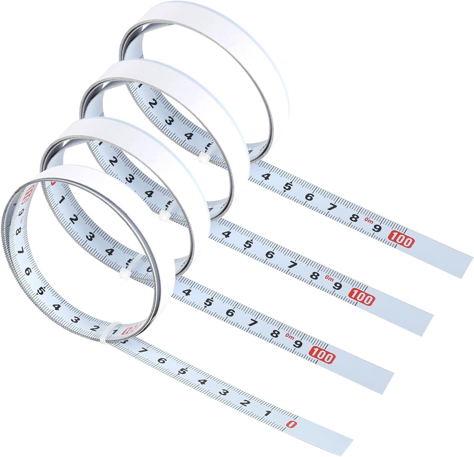 4 Rolls Carbon Steel Self Adhesive Measuring Tape include 2 Roll 1m Left To Right, 1 Roll 1m Right To Left, 1 Roll 2m The Middle To Left To Right Sticky Scale Self-Adhesive Tape Measure T Track Ruler