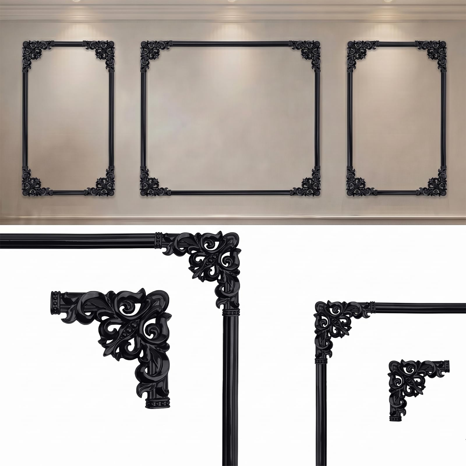 CBBEONRN Wall Molding Kit Corner Ornament Peel And Stick Flexible Trim for Interior Black,10m