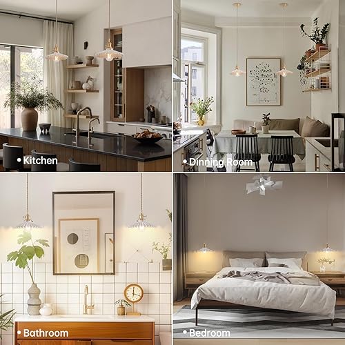 Miniatura 271 de Lámpara colgante con pantalla de cristal ámbar Scindapsus de cristal, lámpara colgante vintage de latón, luz colgante ajustable para cocina, isla