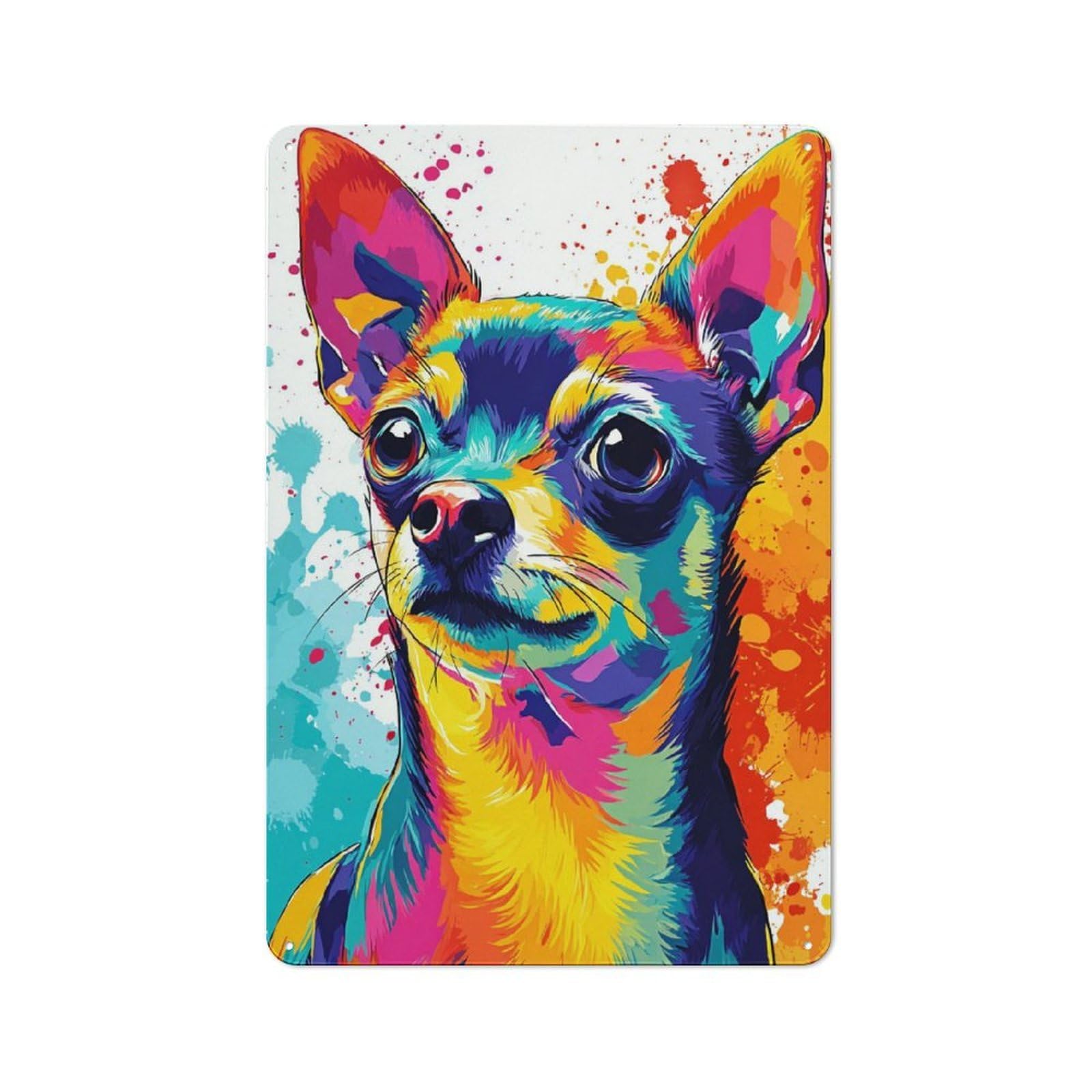 Junmoney Colorful Chihuahua Art Print Smart Metal Wall Decor 30X20cm, Office Metal Sign For Office, Study, Studio Or Hallway