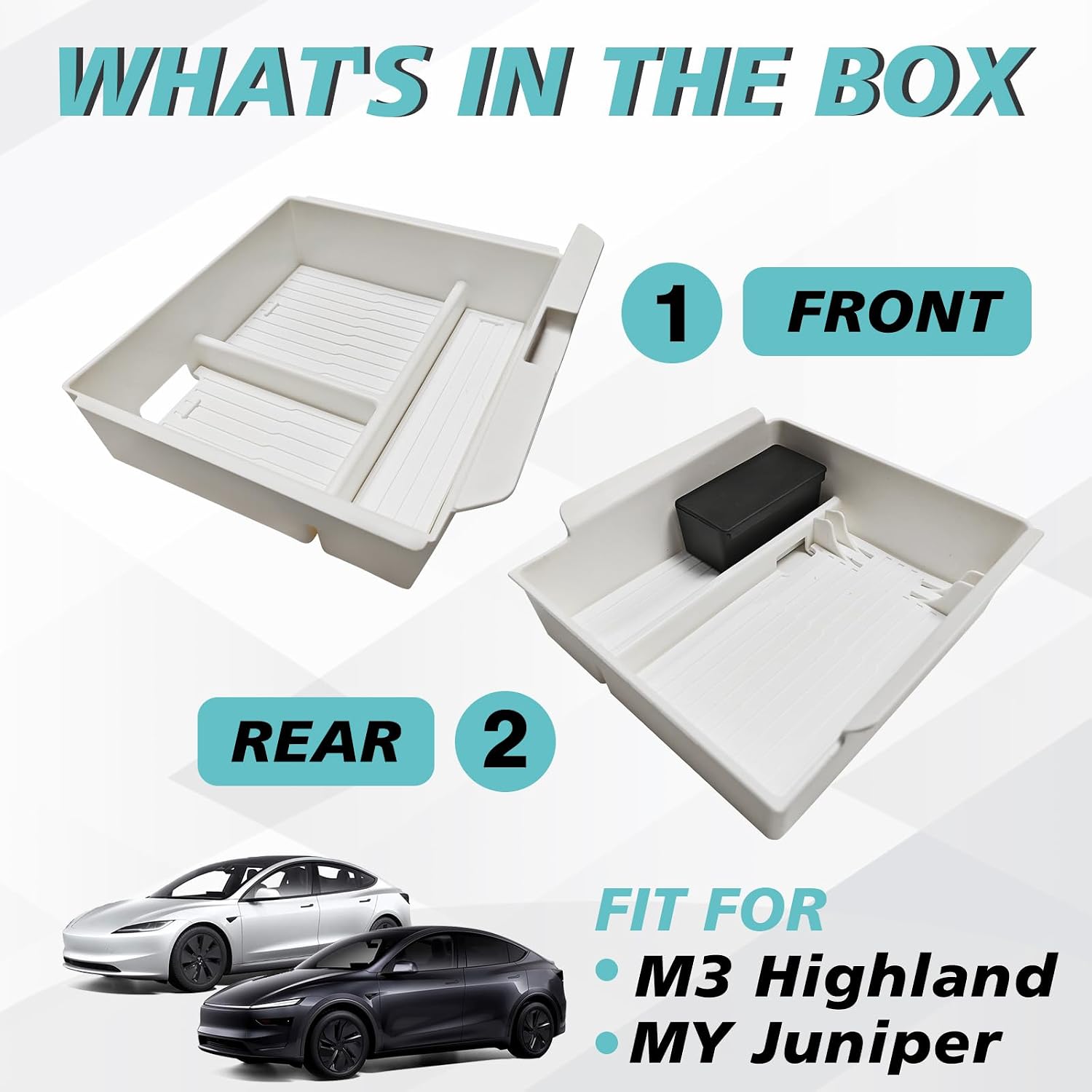 BestEvMod Center Console Organizer Armrest Upper Storage Box Compatible with 2026 2025 Model Y Juniper/2026 2025 2024 Refreshed Tesla Model 3 Highland Accessories (2PCS, White)