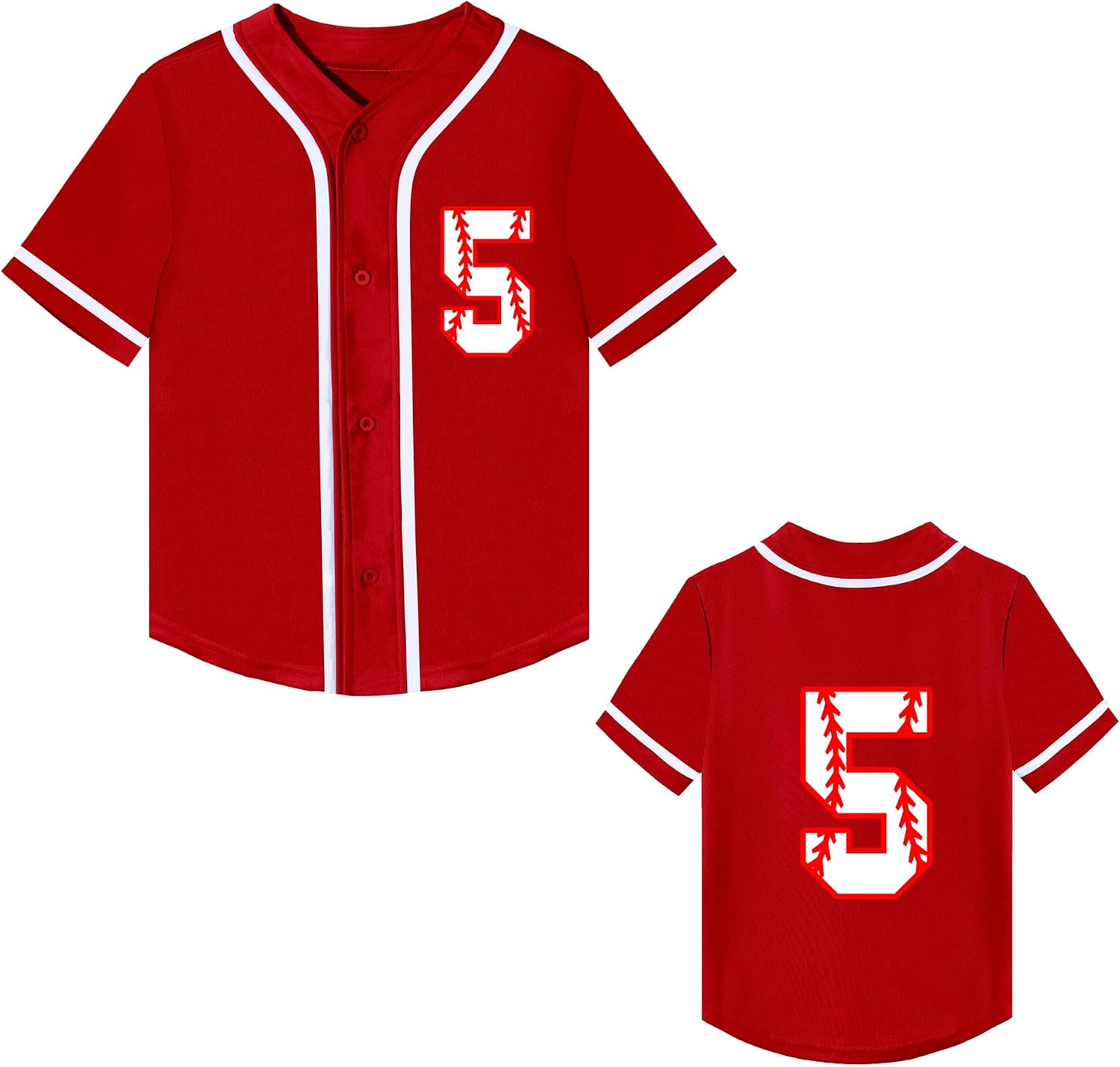 Mowbeat Toddler Baseball Jersey Kids 5 Year Old Birthday Shirt Boy 5th Birthday Party Short Sleeve Button T Shirts