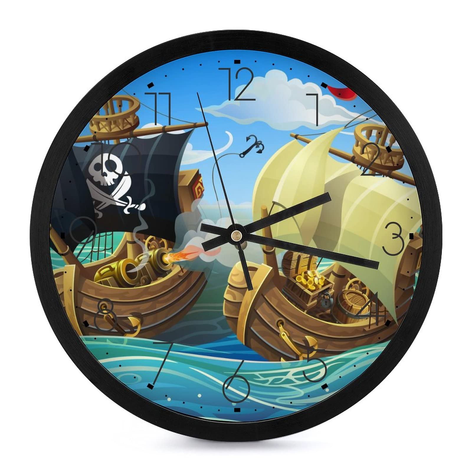 Horloge murale bateau pirate moderne 25.4cm pendule silencieuse maison et bureau