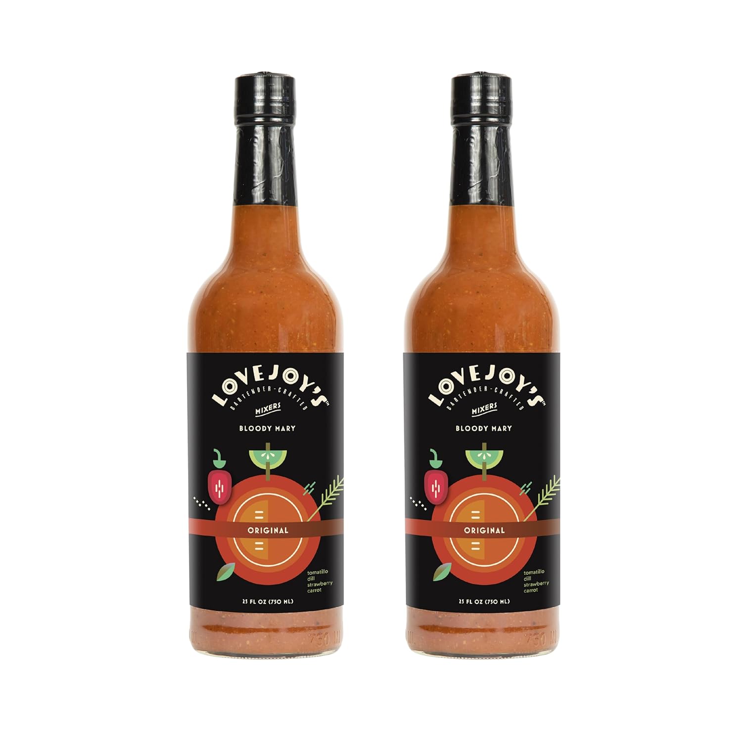 Lovejoy’s Bloody Mary Mix, Original Flavor, 25 oz (750 ml) Bottles (Pack of 2) – Premium Cocktail Mixer, Vegan & Gluten-Free