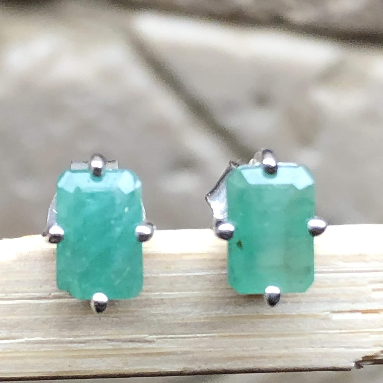 Natural Green Emerald 925 Solid Sterling Silver Earrings 6mm - Image 7