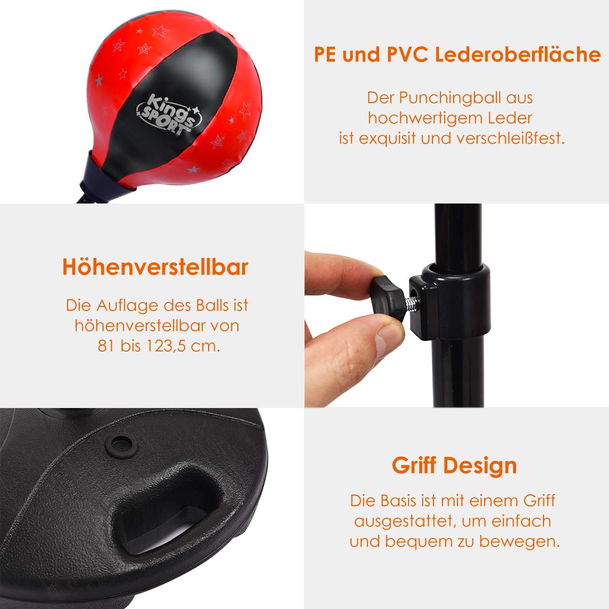 COSTWAY Punchingball 81-123cm höhenverstellbar, Kinder Boxset freistehend, Boxsack Set, Box Set inkl. Boxhandschuhe und Handpumpe, Standboxsack für Kinder und Jugend