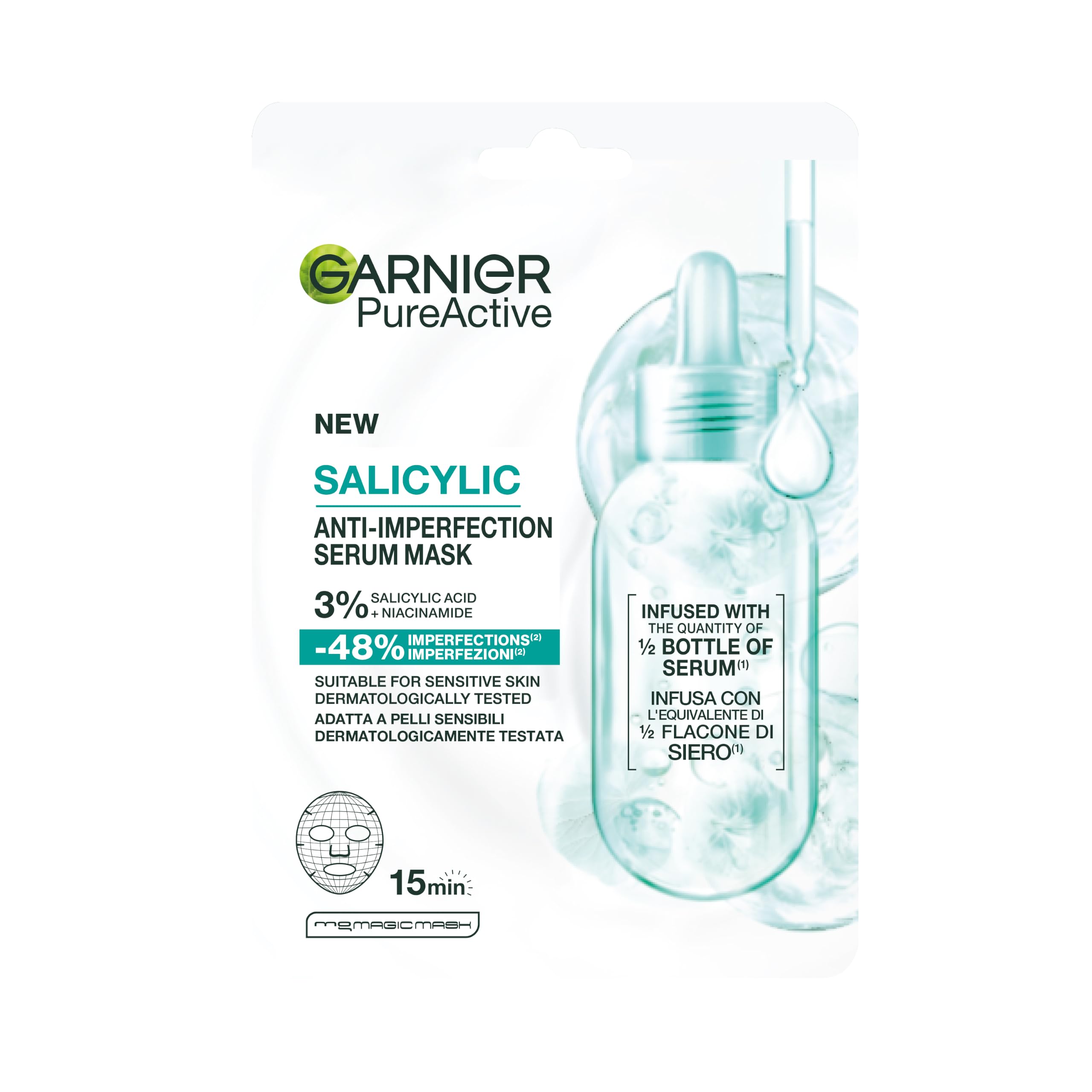 Garnier PureActive Siero Salicilico Anti-Imperfection - Riduce i pori visibili e le imperfezioni - 1 pezzo