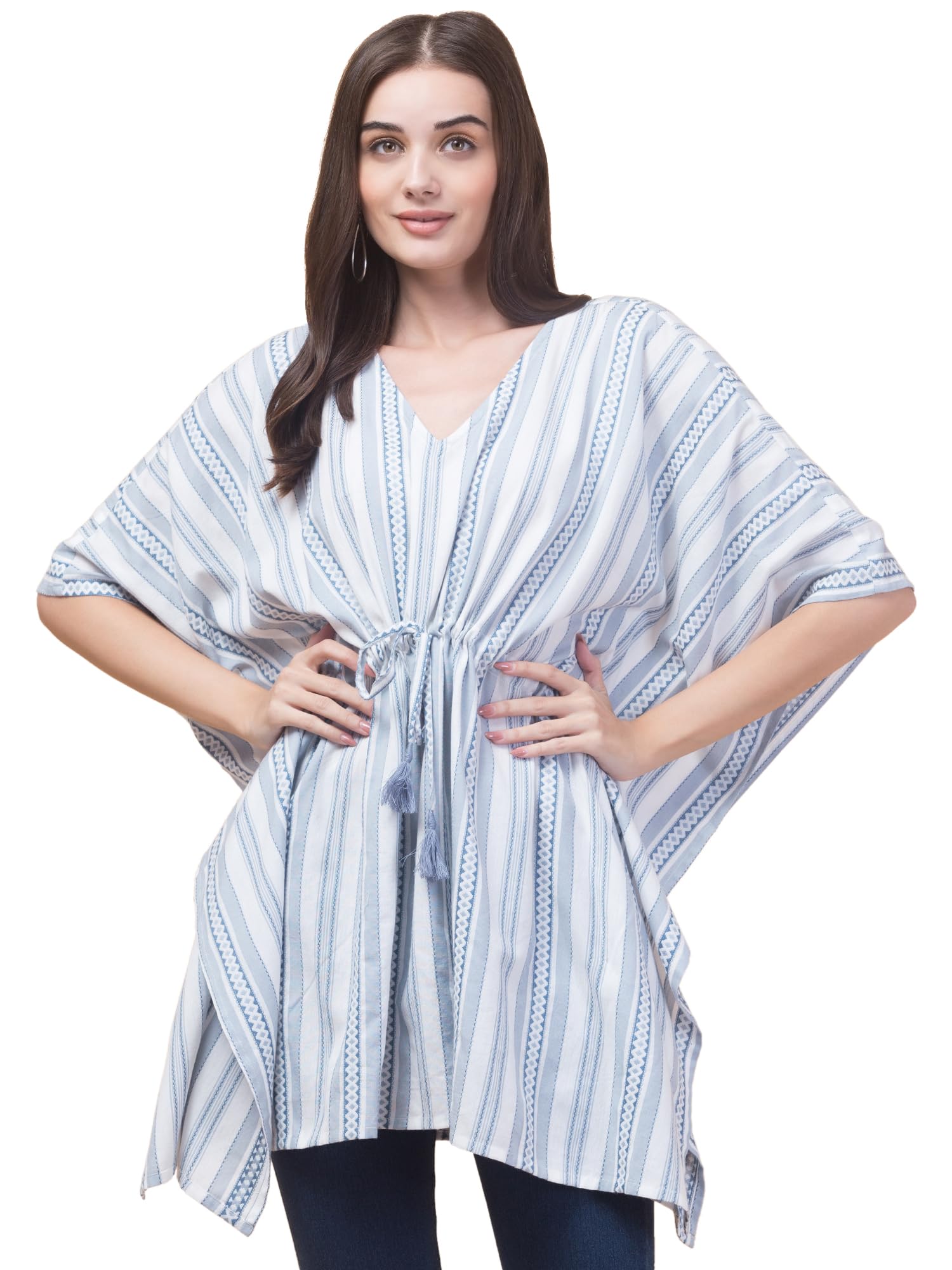 hive91 Women's Cotton Kaftan Top with V-Neck & Drawstring Waist | Relaxed Fit | 36-Inch Length-picture-17