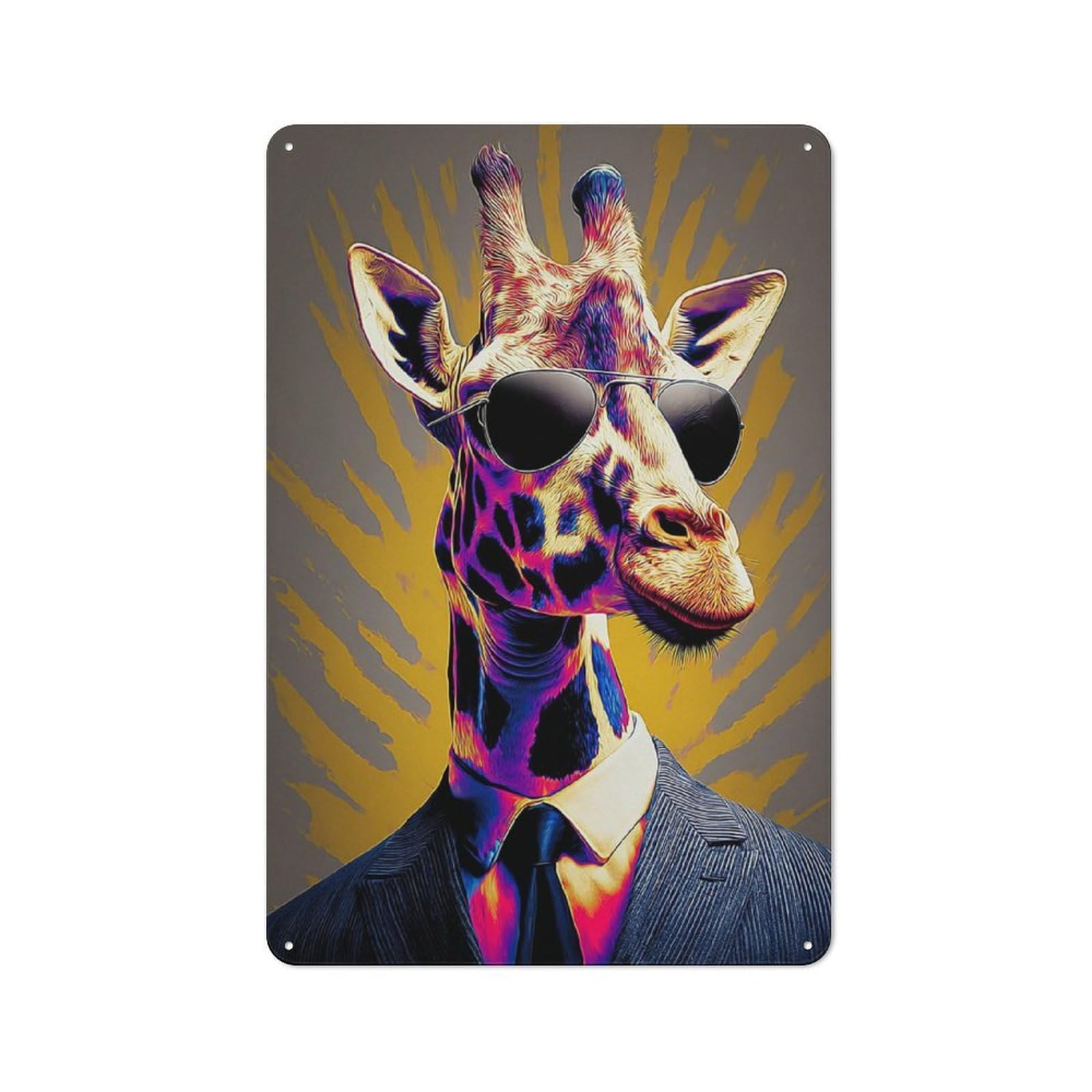 Junmoney Stylish Giraffe In Suit Old Style Metal Wall Decor 30X20cm, Decorative Tin Plaque For Cafe, Pub, Workshop Or Home Bar