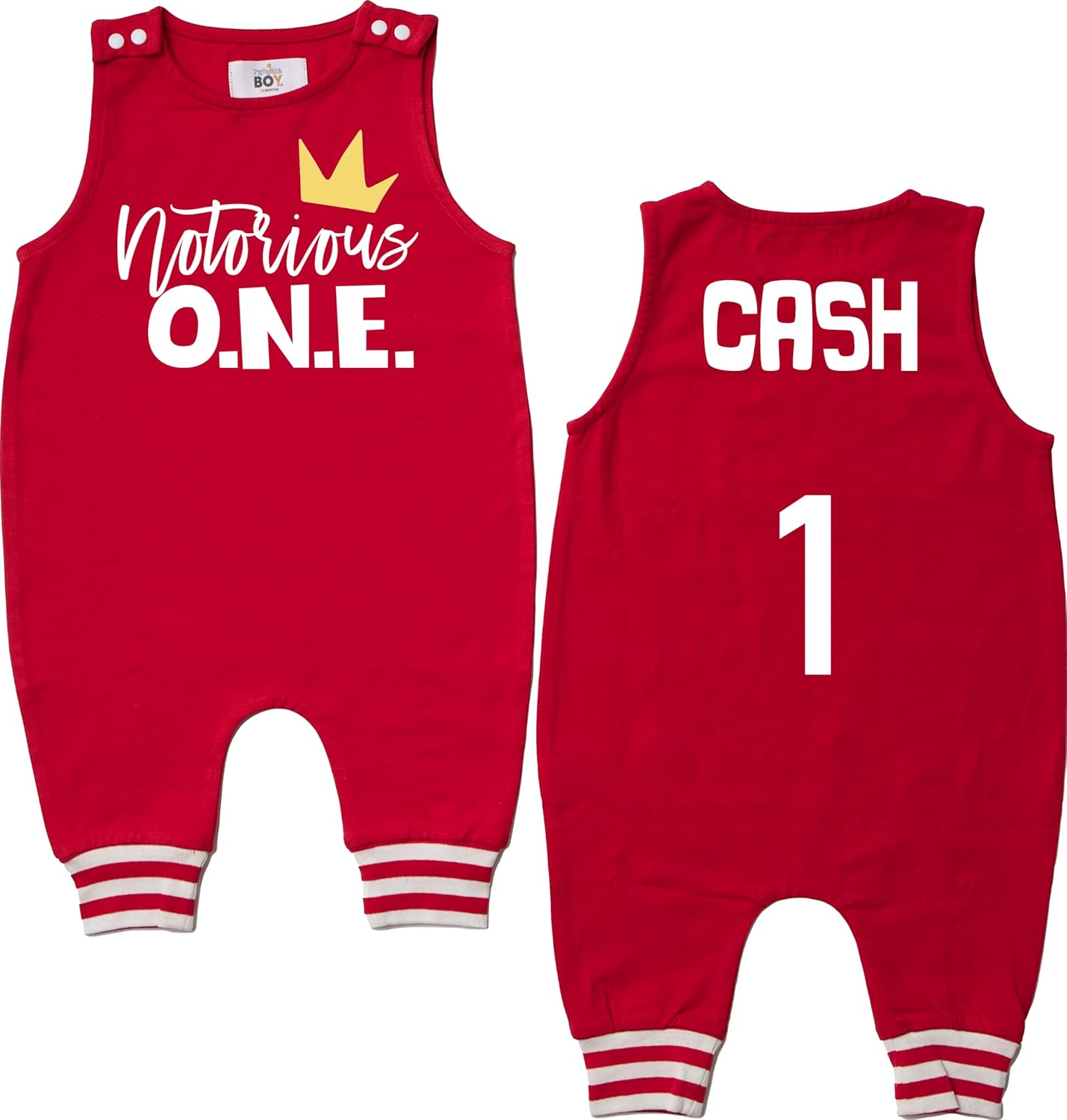 Notorious One Hip Hop Themed First Birthday Personalized Romper with Striped Cuff