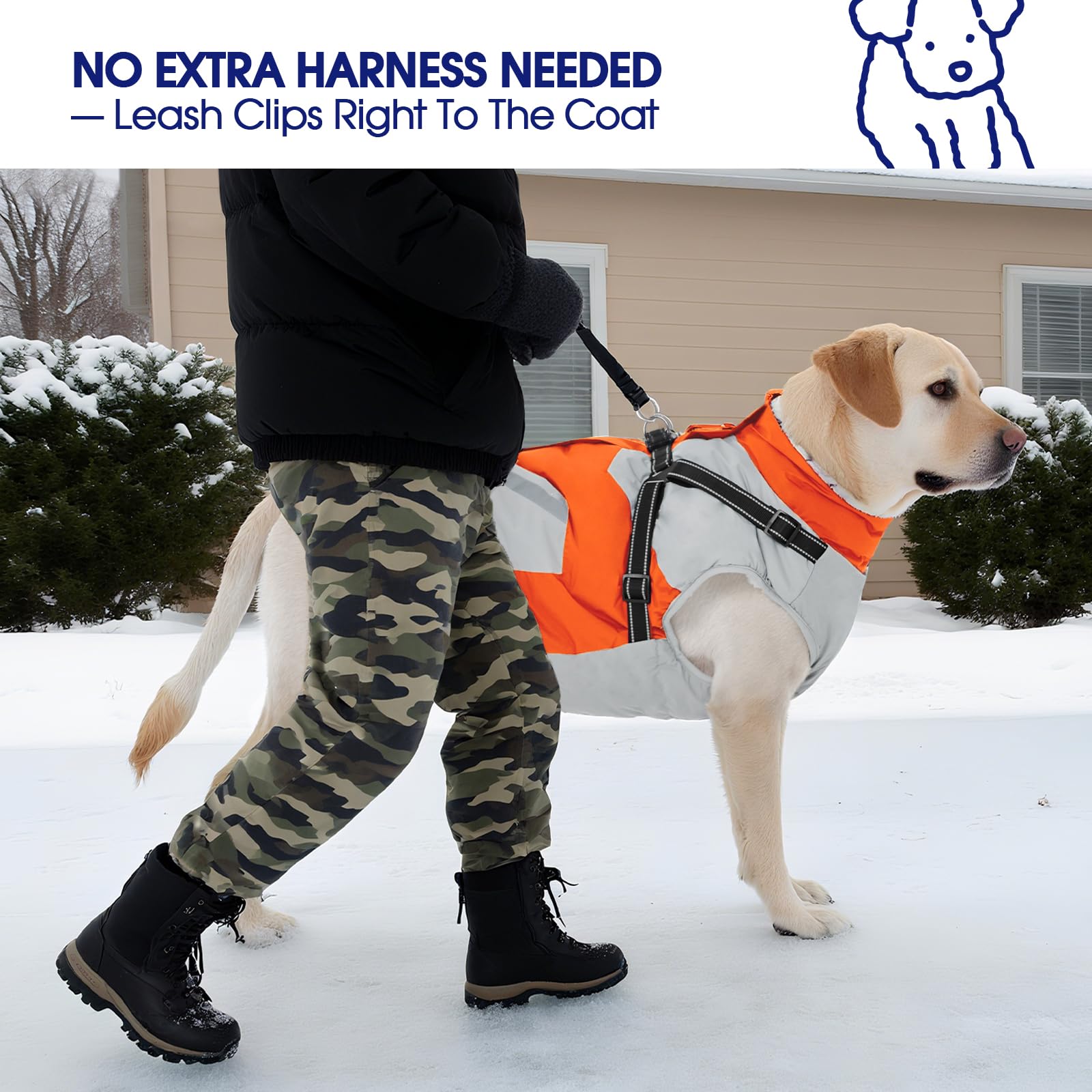 FUAMEY Vestes d'hiver pour chiens de grande taille, manteau pour chien avec harnais intégré, habit de neige imperméable pour animaux de compagnie, veste chaude à fermeture éclair, manteau de sécurité