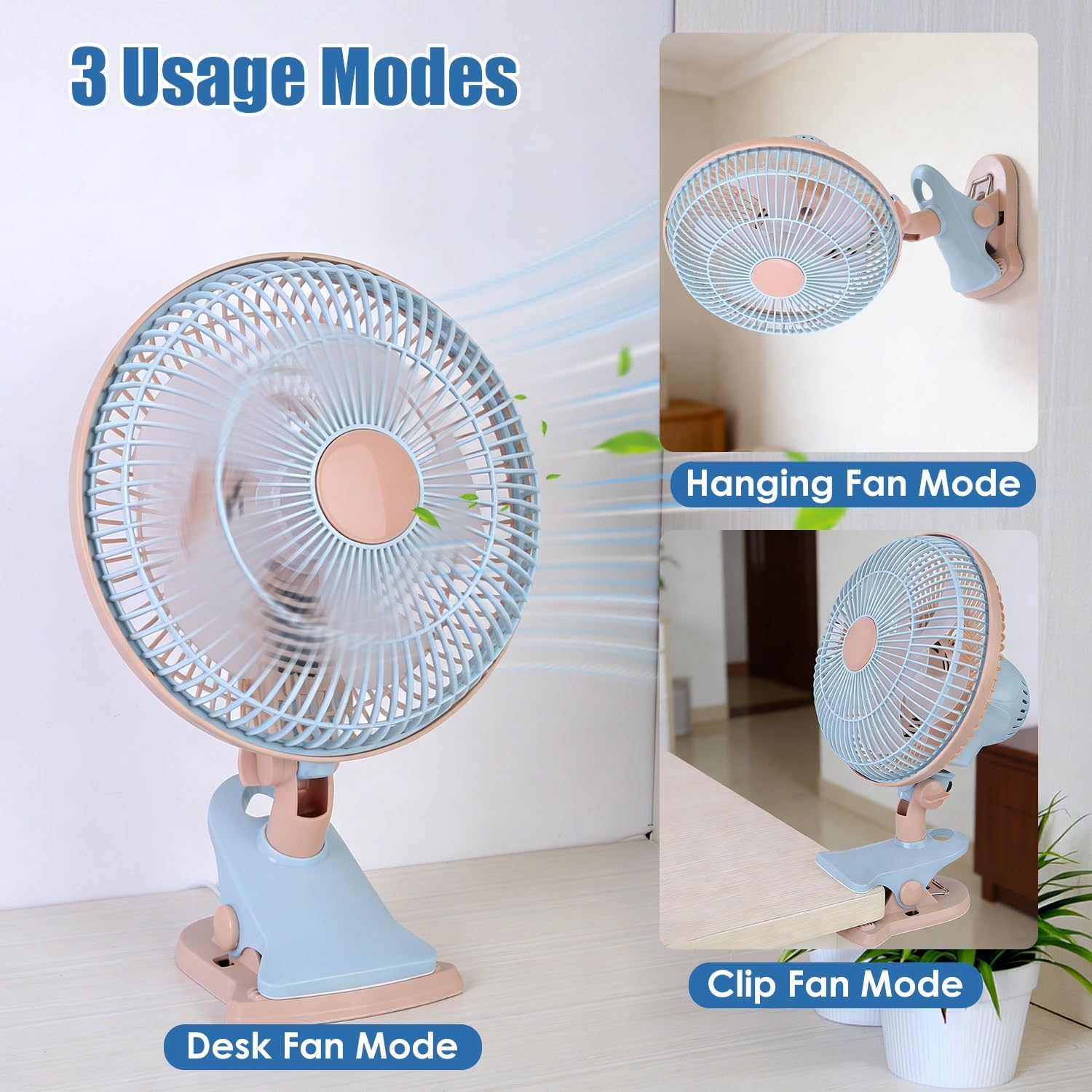 Oscillating Clip on Fan 8.66In Desk Clip on Fan 2 Speeds Quiet Clamp Fan with 90° Oscillating & Tilting Angle Desktop Wall Mount for Home Office Stroller Car Camping (Beige)