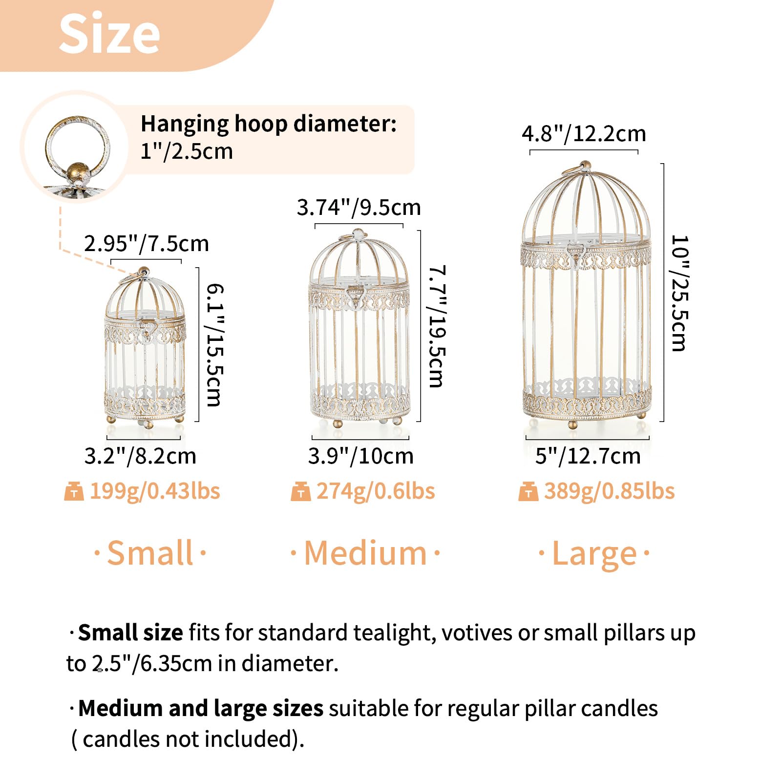NUPTIO Cages À Oiseaux pour Bougies Piliers Blanc: 3 Lot de Lanterne de Mariage Petite Cage À Oiseaux en Métal pour Décoration Table Lors La Fête de Mariage