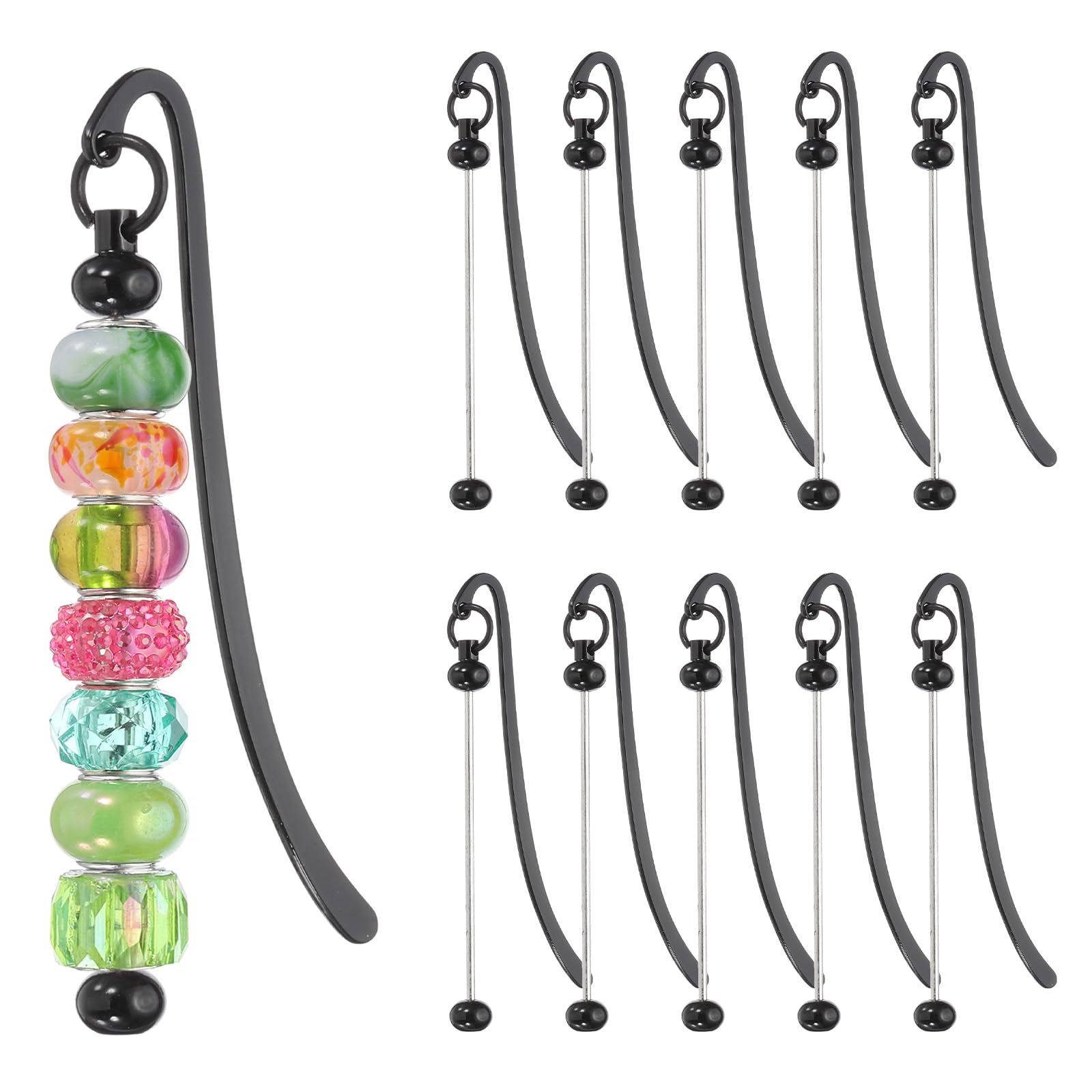 PATIKIL Beadable Bookmarks, 10 Pcs Beaded Bookmark DIY Metal Blank Bar Bulk for Bookmark DIY Making Craft Beading Pendant Charm, Black