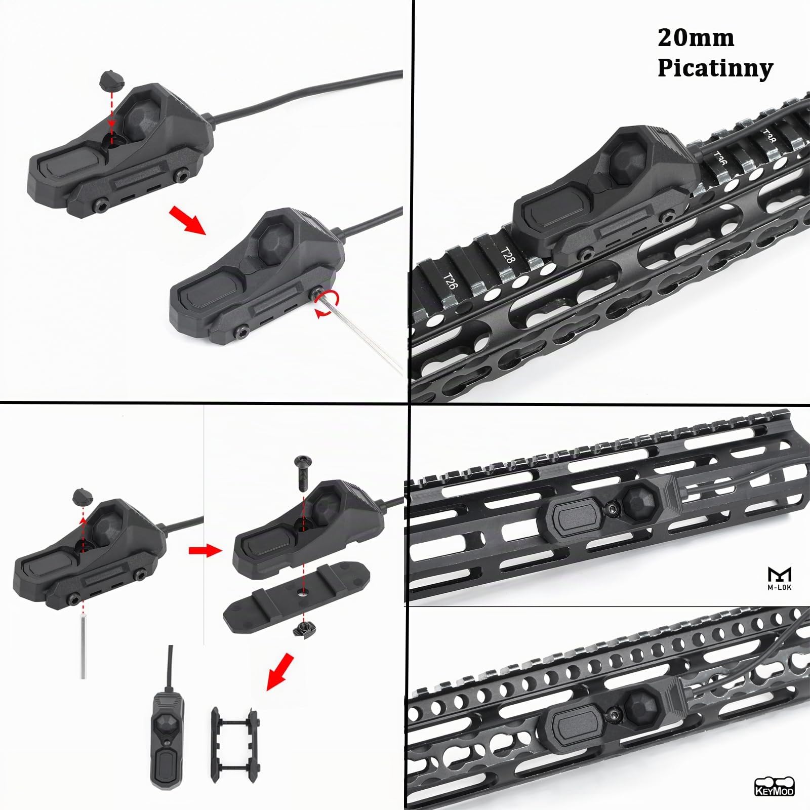 M600C Torcia tattica Torcia LED 600 Lumen,Luce scout leggera per sistema di binari Picatinny Mlok Keymod da 20 mm (Nero)