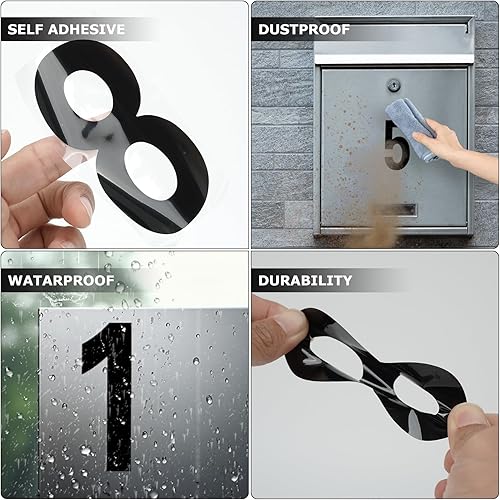 Miniatura 6 de Adhesivo de vinilo reflectante negro con número de 4 x 2 pulgadas, adhesivo autoadhesivo impermeable, letreros de puerta de casa, números de