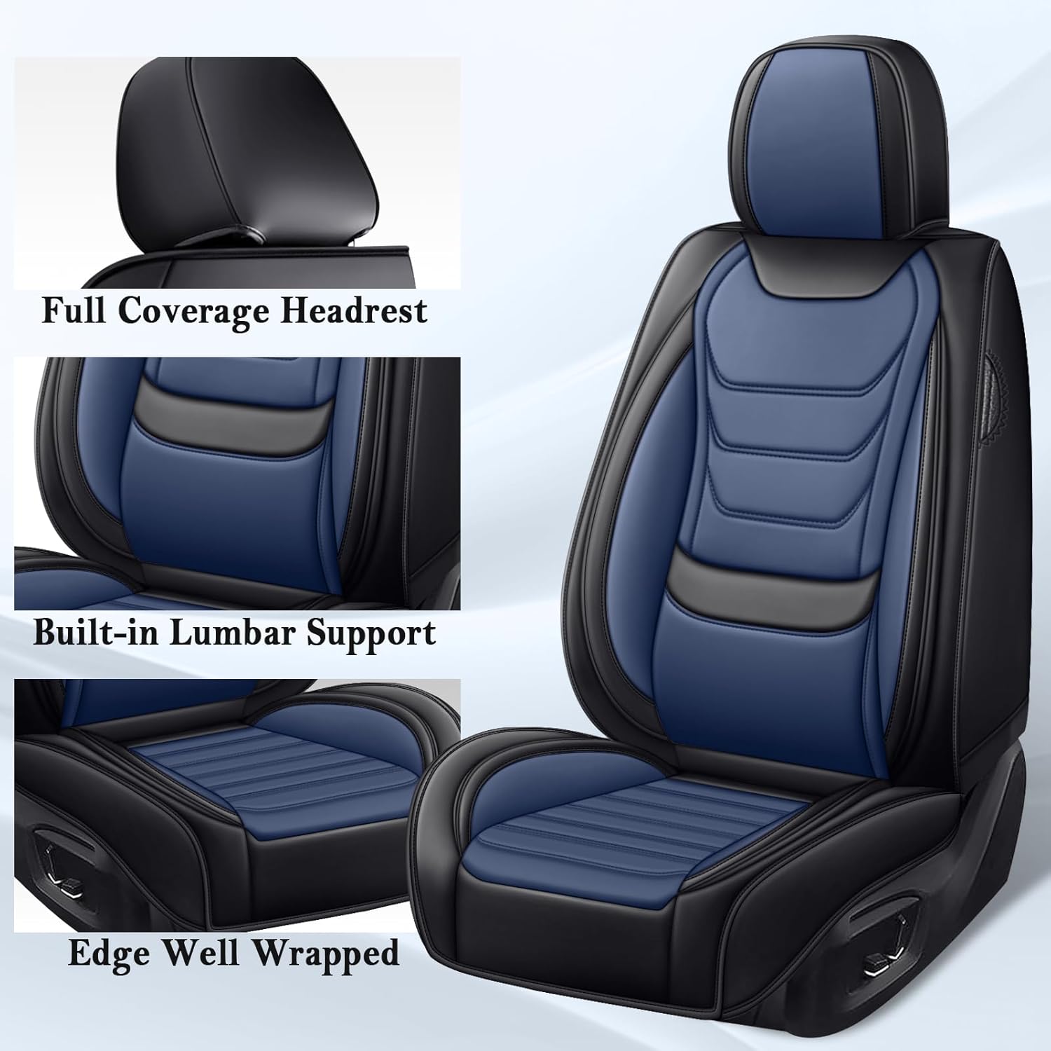Car Seat Covers for Toyota Corolla 2005-2025 Front Seats, Comfortable Waterproof Nappa Leather Protector, Airbag Compatible Interior Accessories (Black Blue)