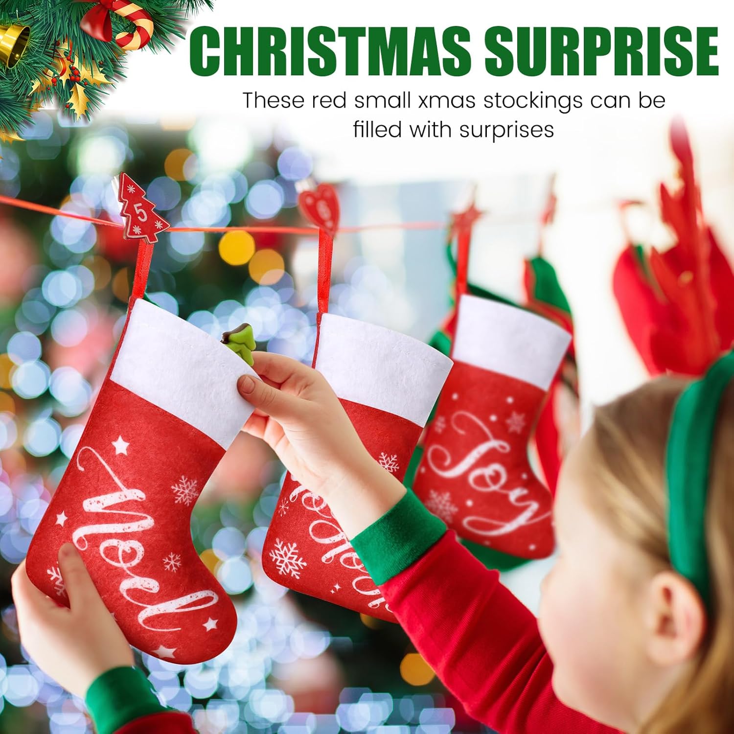 100 Pack Mini Christmas Stocking Bulk 7 Inch Xmas Classic Stockings for Christmas Tree Fireplace Mantel Hanging Ornaments Candy Gift Holder Holiday Decoration(Red,Joy)