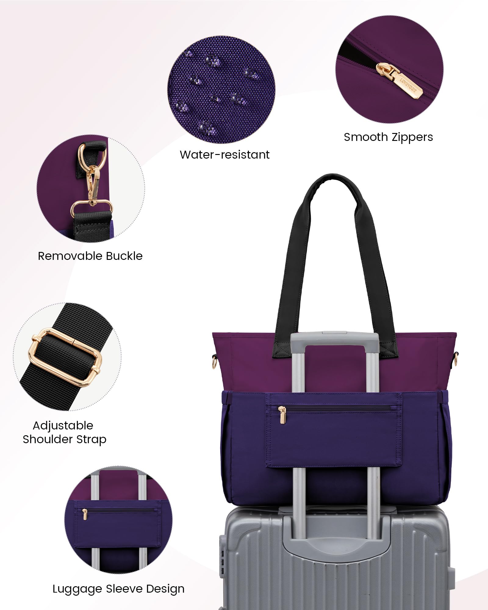 LOVEVOOK Borsa per computer portatile da donna, in tela, grande capacità, con tasche multiple, borsa da lavoro per insegnanti, infermiere, viaggi d'affari