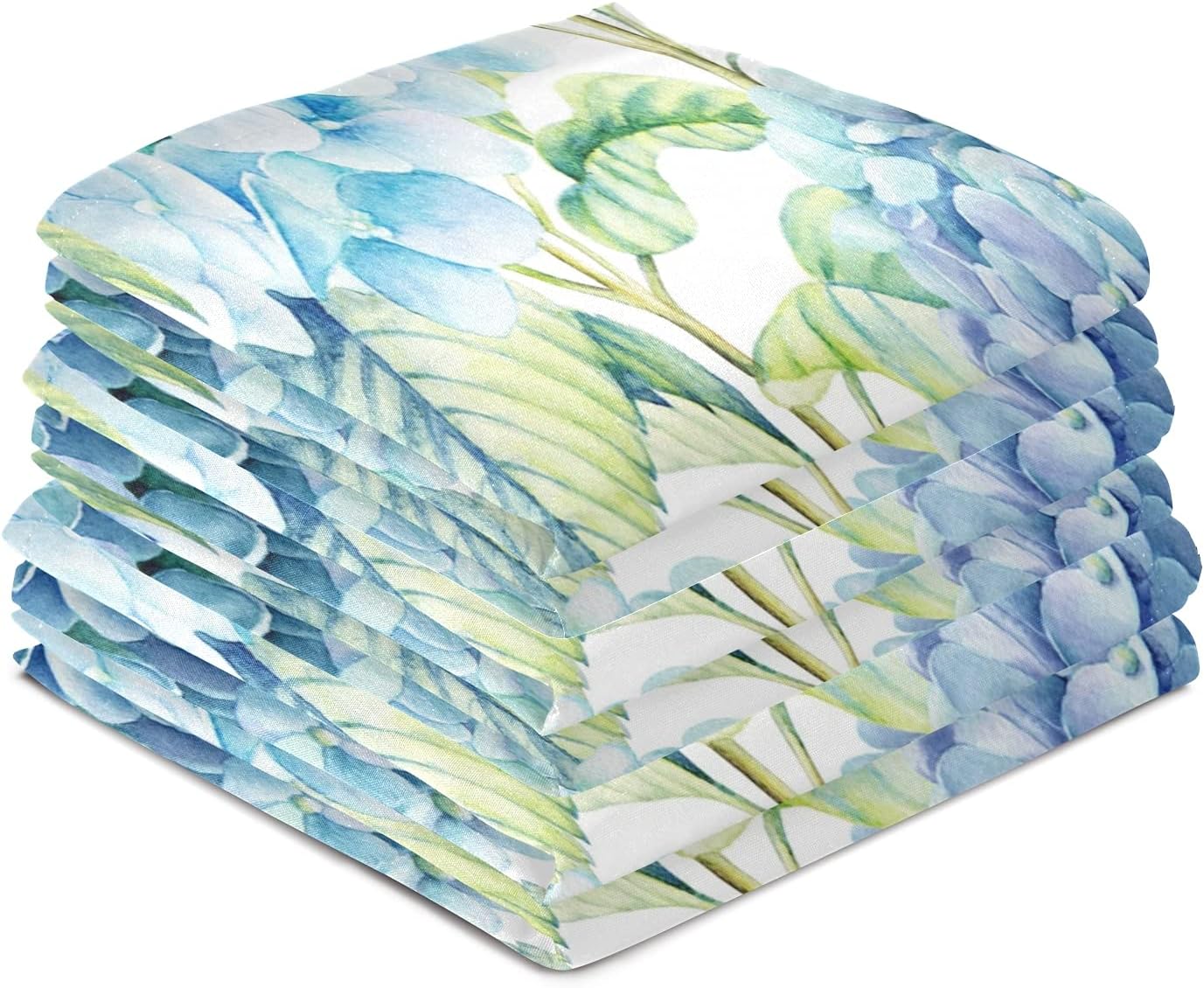 ALAZA Blue Hydrangea Flowers Watercolor Kitchen Towels Absorbent Dish Towels Soft Wash Clothes for Drying Dishes Cleaning Towels for Home Decorations Set of 6, 28 X 18 Inch