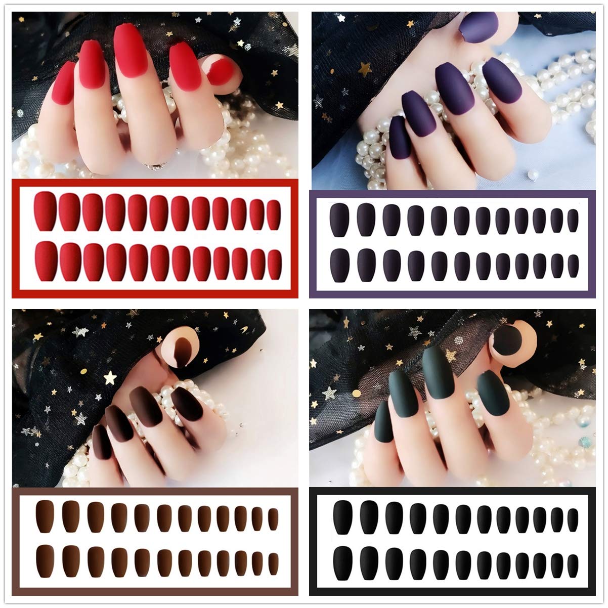 Umillars 384pc Matte Pure Color Coffin False Nails Artificial Fake nails Full Cover Fingernails 16 Colors & 12 Sizes Nail Tips Kit with One Crystal Nail File for Nail Art Salon DIY Decoration