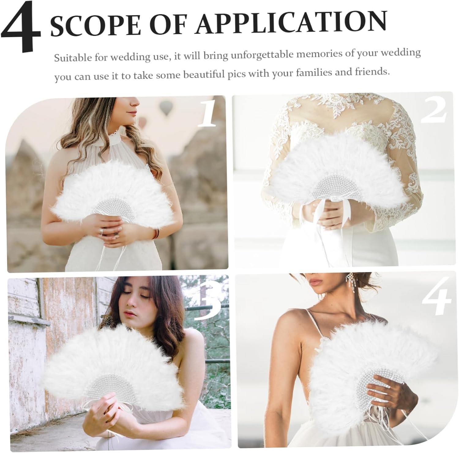 Amosfun 3pcs Bridal Plume Fan for Weddings Handheld Fan and Rhinestone Decor for Stage Shows and Photography Props