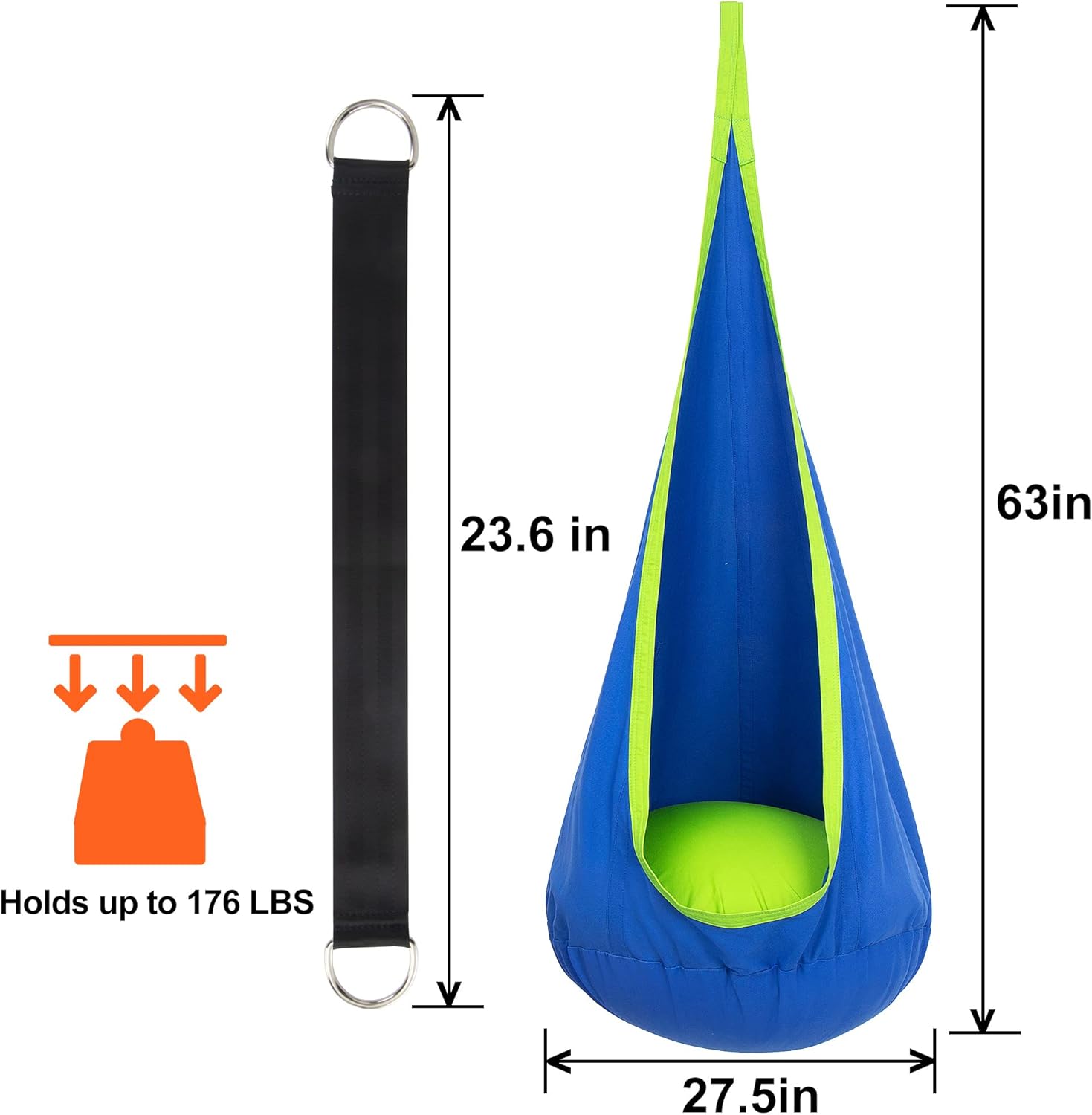 Y- STOP Kids Pod Swing Seat, Hanging Hammock Chair Swing with Inflatable Pillow, Sensory Swing Chair with Pocket for Outdoor and Indoor (Blue and Green) 5 71jd6J+5utL. AC SL1500