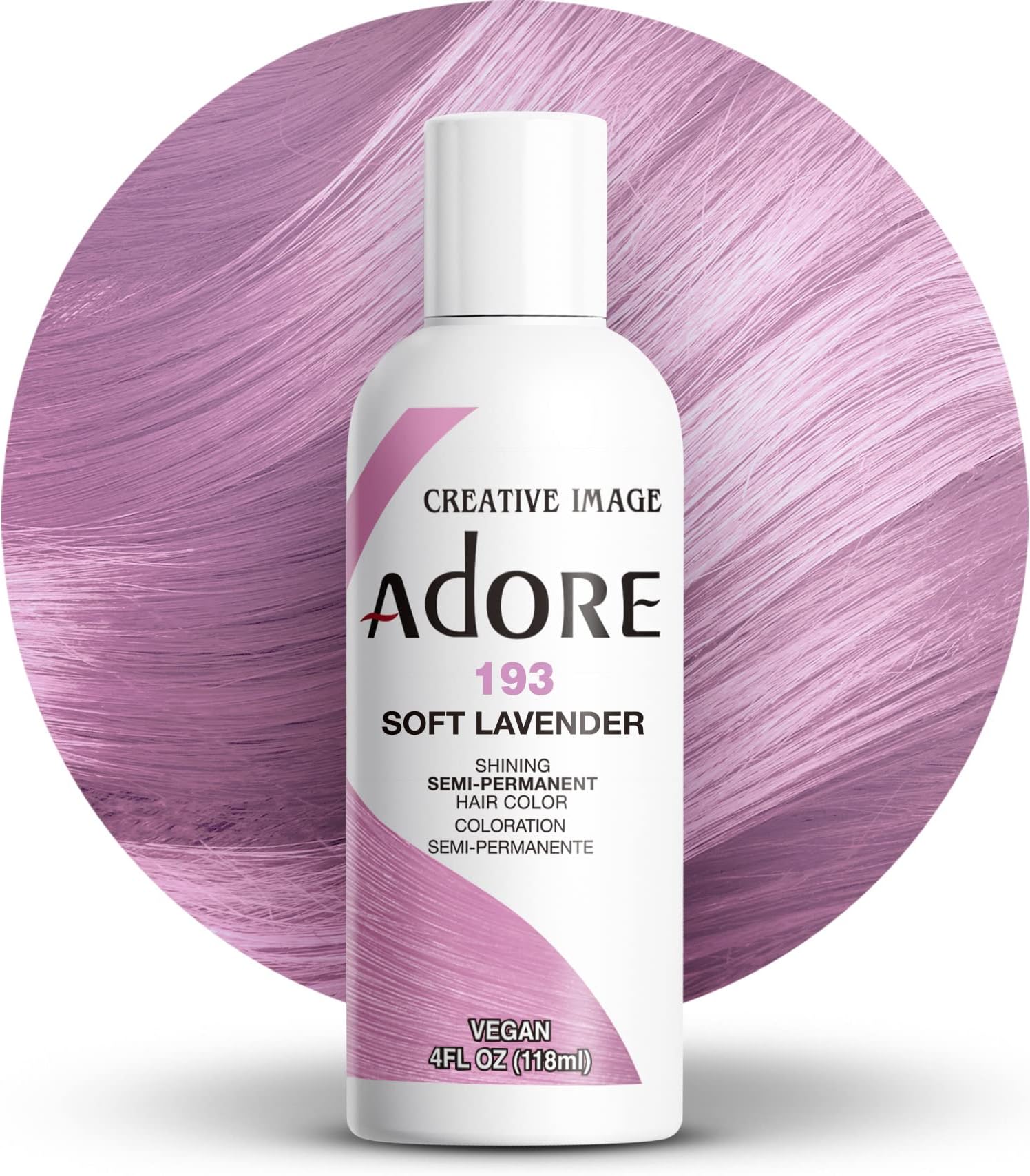 Adore Semi Permanent Hair Color - Vegan and Cruelty-Free Purple Hair Dye - 4 Fl Oz - 193 Soft Lavender (Pack of 1)