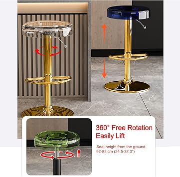 Swivel Counter Height Bar Stools with Acrylic, Bar Stools with Footrest, Modern Adjustable Modern Bar Chairs,Tall Armless Kitchen Island Stool,black rod,Green