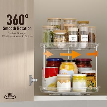 2 Tier Lazy Susan Organizer, 9'' Lazy Susan Turntable for Cabinet