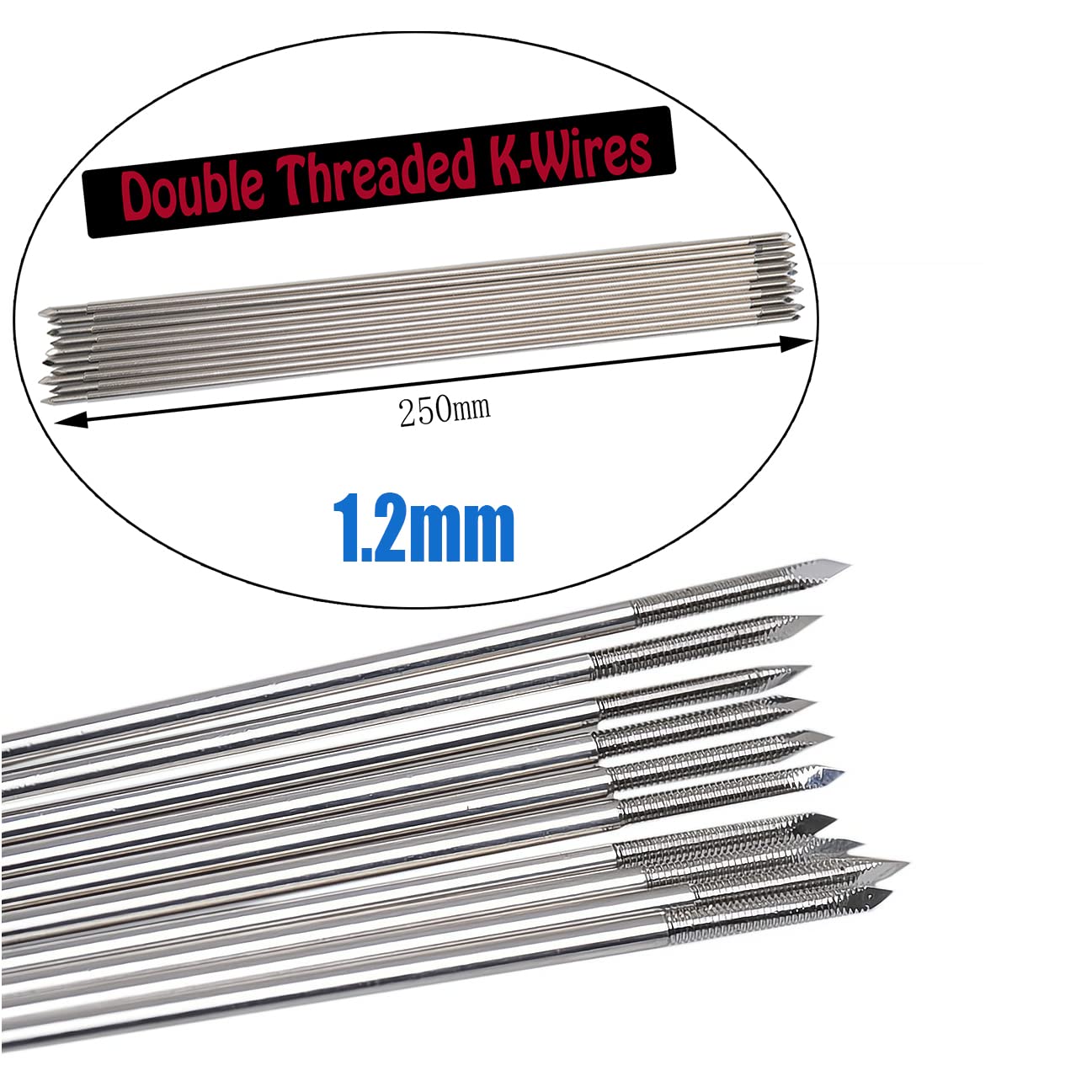 Caphstion Stainless Steel Kirschner Wire K-Wire Pins (1.2mm) - Silver - C-071418