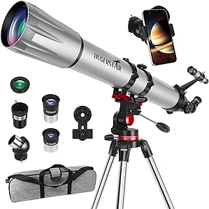 HUGERSTAR Professional Adult Astronomical Telescope, 90mm Aperture 900mm (36X-270X) Portable Refractor Telescope for Kids and Beginners with Tripod, Phone Adapter, Moon Filter and Bag