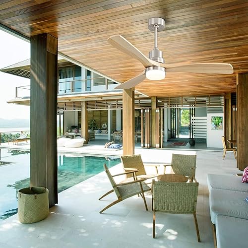 Miniatura 9 de Sofucor Ventiladores de techo de 52 pulgadas con luces, ventilador de techo de madera maciza para interiores y exteriores con control remoto de