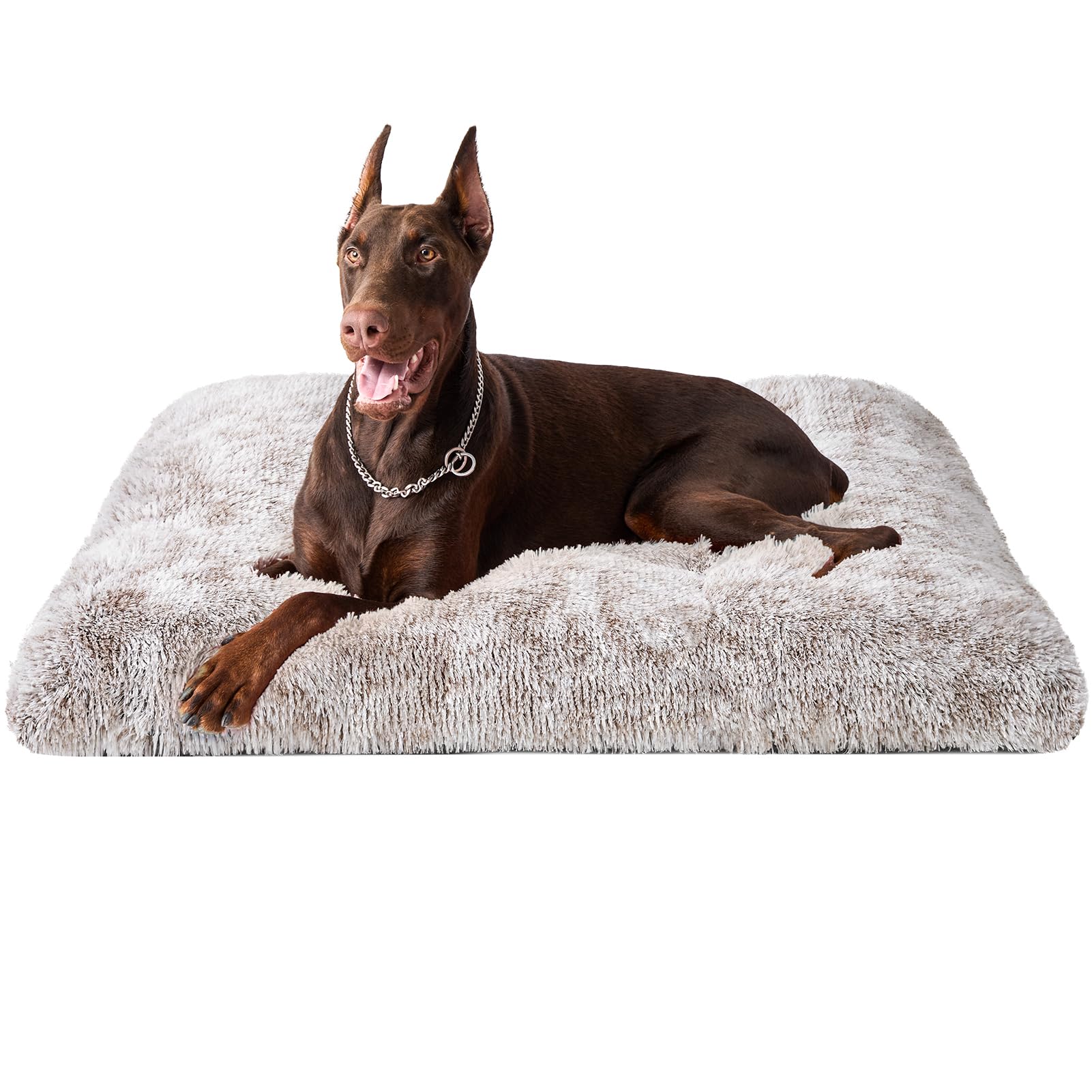 EHEYCIGA Flauschig Hundebett Grosse Hunde XXL, 120x90cm, Hundekissen Waschbar, Kuschelig rutschfest Hundematte mit Langem Plüsch, Braun