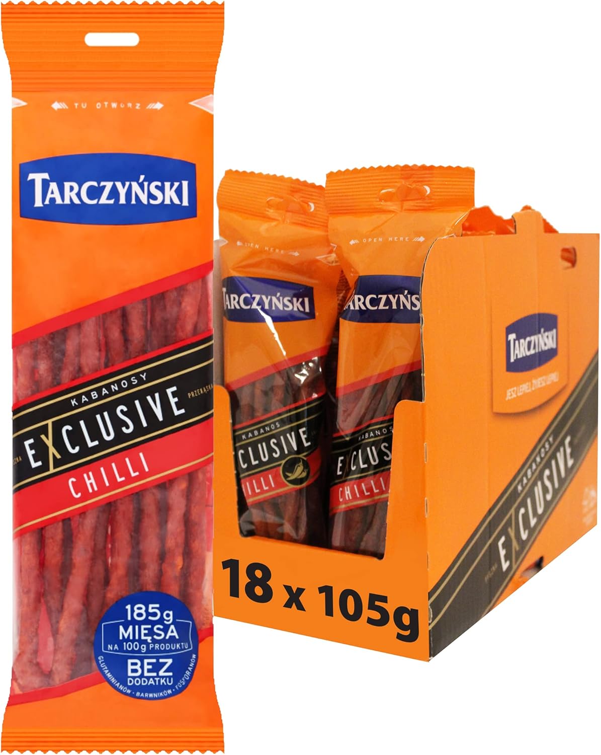 Tarczyński Pork & Chilli Kabanos Sausage 105G (Pack of 18) 25g of