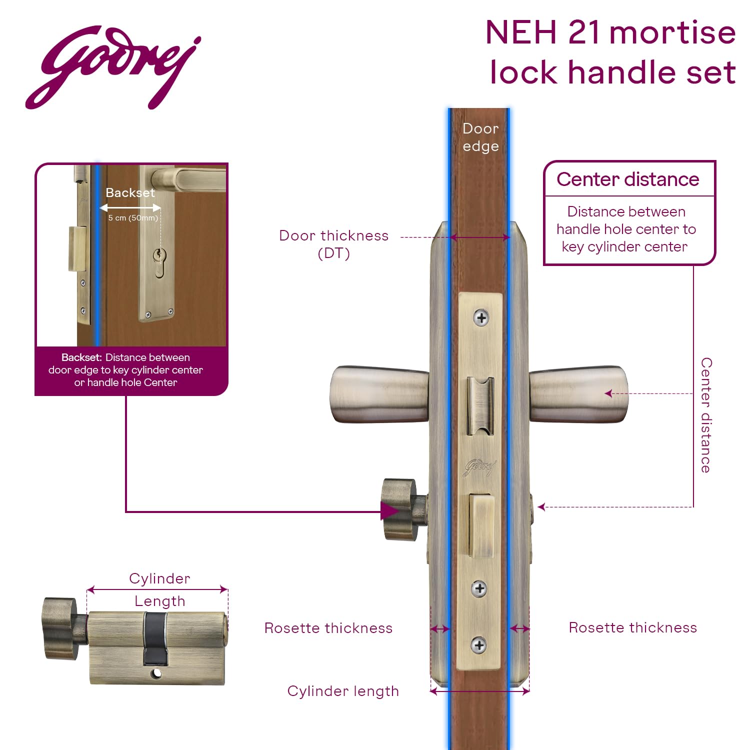 Godrej Mortise Lock - Antique Brass Finish -7