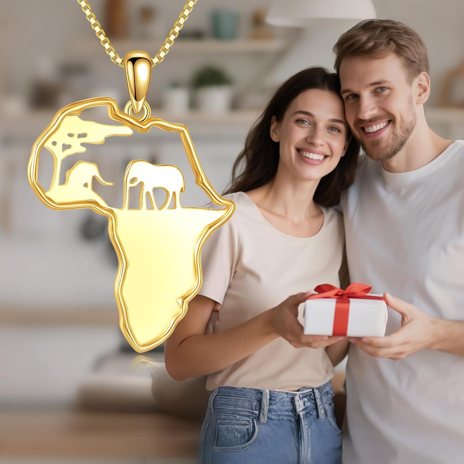 Africa Map Necklace 925 Sterling Elephant Pendant National Borders Jewelry Gift for Women Men - Image 4