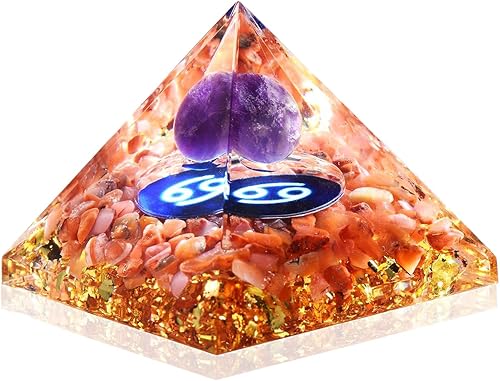 Dqdy Pirámide de orgón, cristales curativos de amatista, pirámide, decoración de oficina para mujer, decoración de escritorio, decoración de