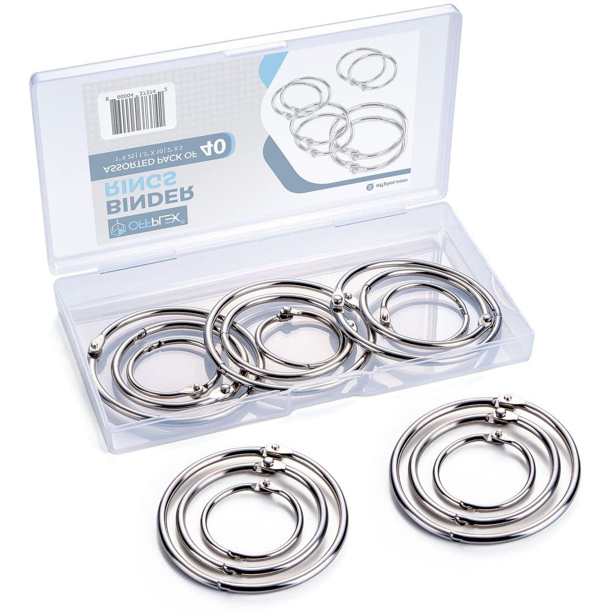 (40 Pack) Loose Leaf Binder Rings Assorted Sizes (1,1.5,2 Inch), Premium Nickel Plated Steel Book Rings for Home, School or Office Use, Index Card Rings, Key Rings, Paper Rings