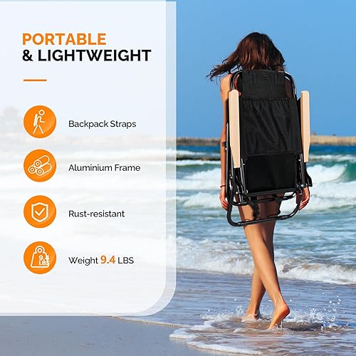 Miniatura 3 de VINGLI Textilene - Silla de playa ligera con 3 posiciones, portavasos, silla de playa plegable para adultos, sillas de camping al aire libre