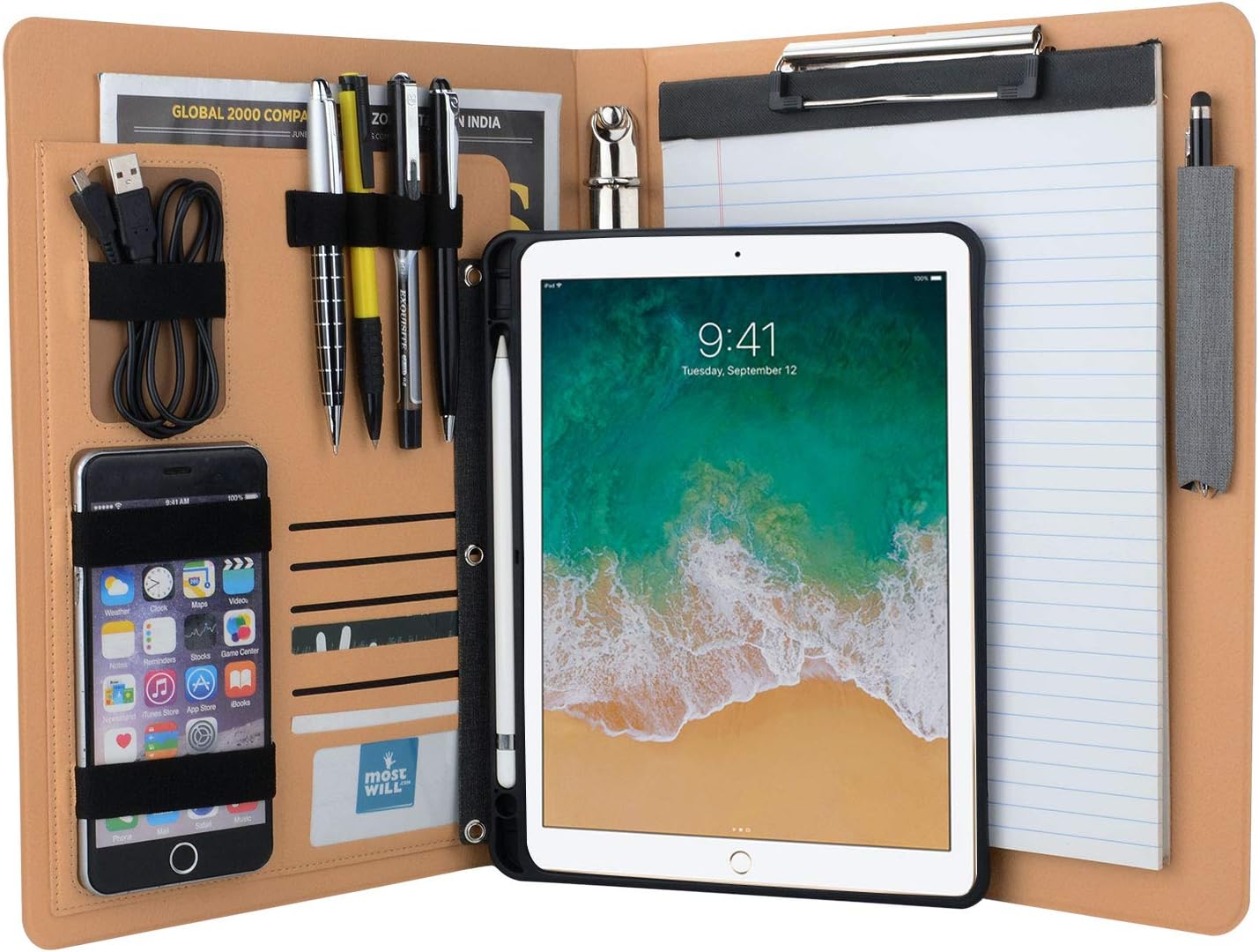 3-Ring Binder Portfolio with 3/4 inch Ring, Holds Tablet Case, Compatible for iPad 9.7-inch, A4 Binder Portfolio