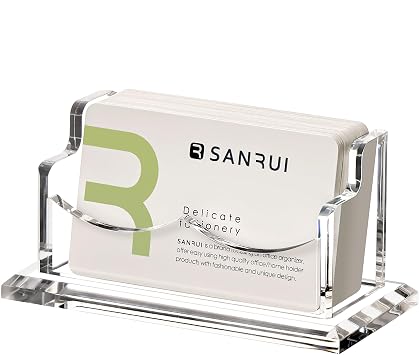 SANRUI Acrylic Business Card Holder for Desk - Single Clear Name Card Display Stand & Organiser - Premium Thick Desktop Rack for Office, Reception & Exhibitions Holds 60 Cards