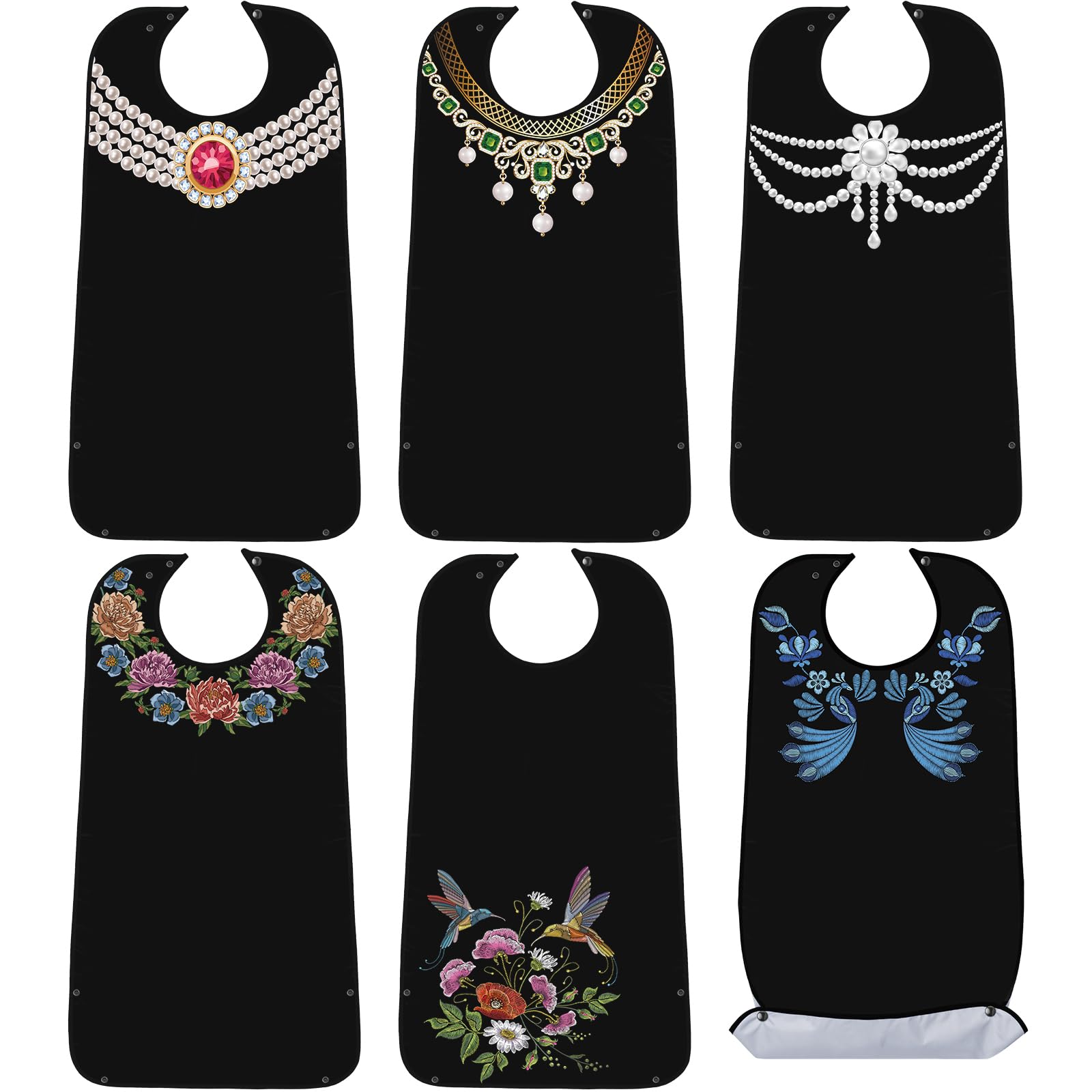 SATINIOR 6 Pieces Adult Bibs for Women Washable Reusable Clothing Protector with Crumb Catcher Beautiful Pattern Bibs
