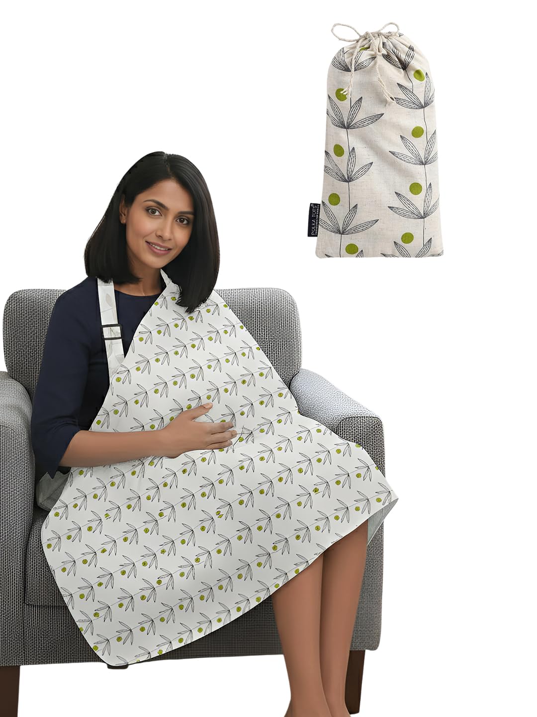 POLKA TOTS 100% Cotton Washable Nursing Breastfeeding Multipurpose Maternity Apron Cover & Scarf for Mothers with Carry Pouch (Green)-image-17
