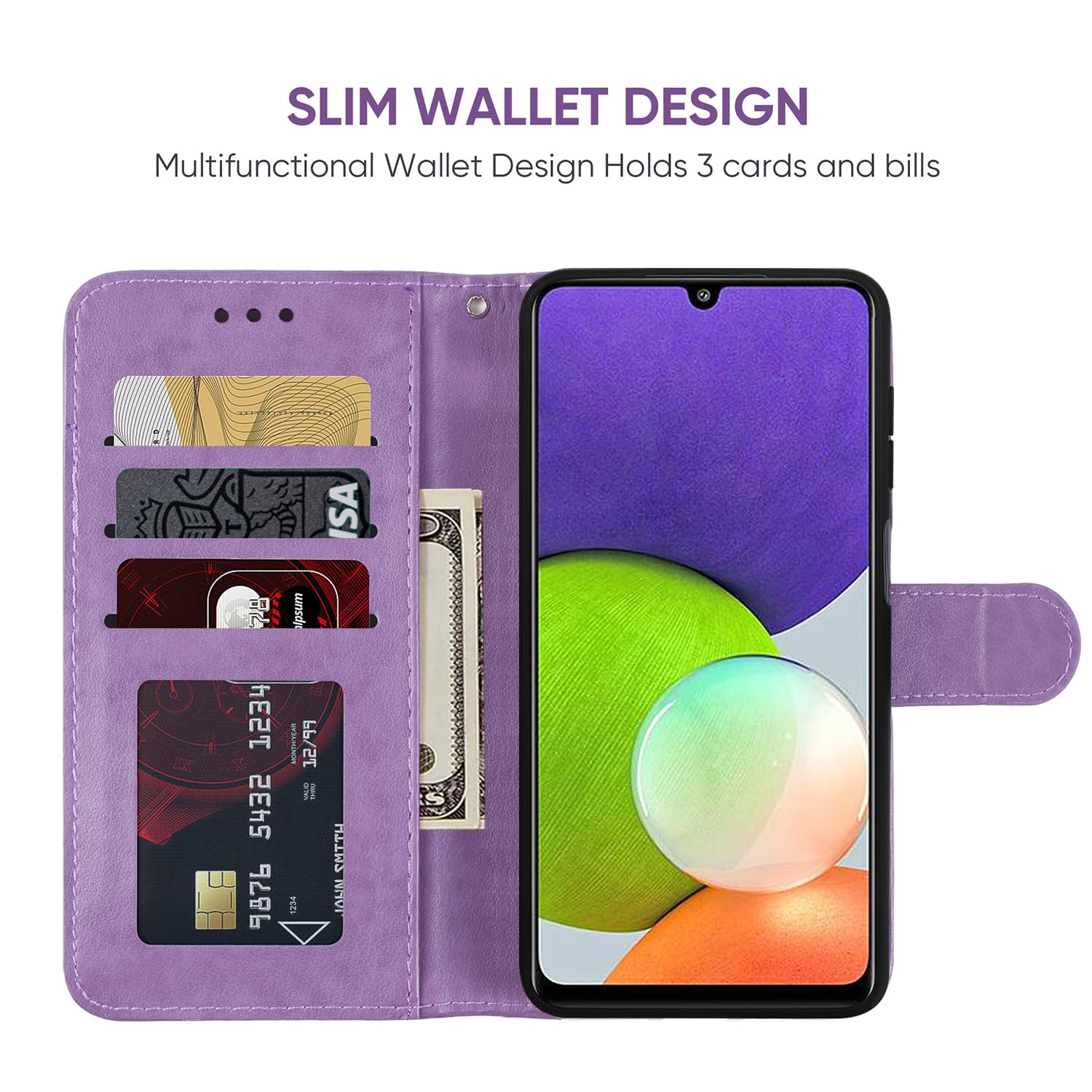Bohefo Case for Galaxy A22 4G Case, Samsung M32 4G SM-A225F Wallet Case with Tempered Glass Screen Protector, Mandala Leather Flip Credit Card Holder Stand Phone Cover for Samsung Galaxy A22 4G Purple