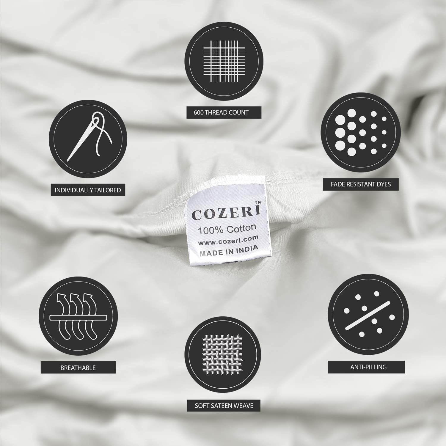 600 Thread Count Luxury Sheet Set, 100% Pure Cotton Sheets, Breathable, Soft & Silky Sateen Weave, Fits Mattress Upto 17" Deep Pocket, 4 Piece Bed Sheets Set - (King, White)