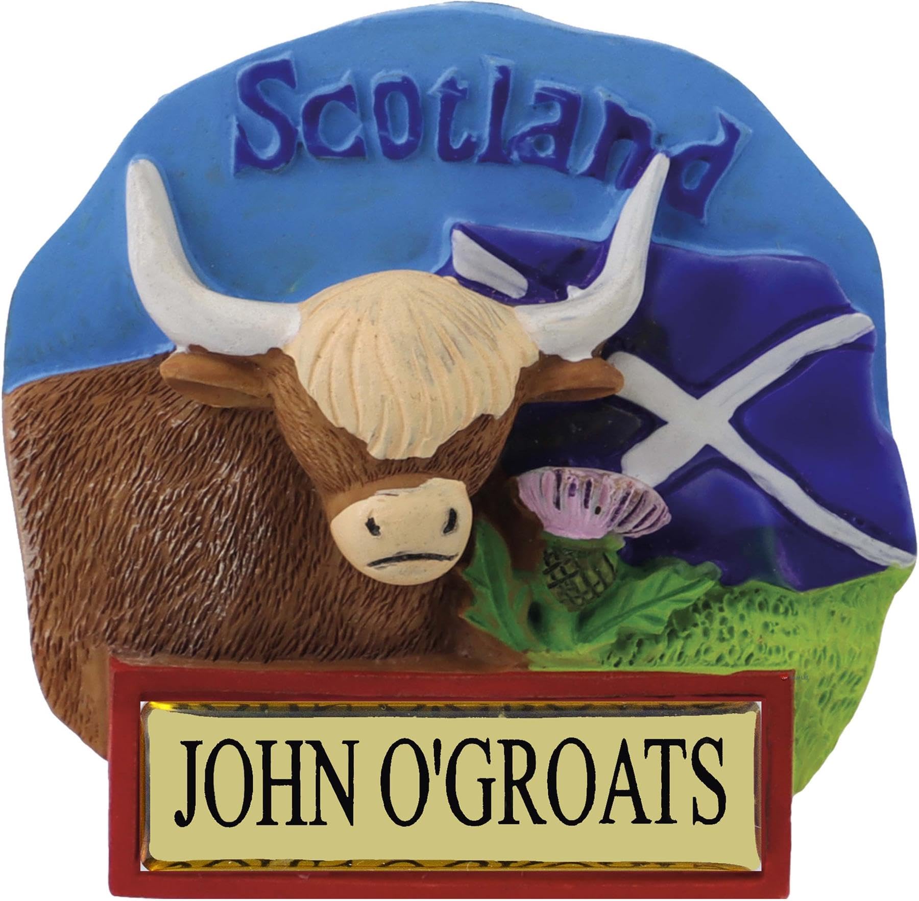 I Luv Ltd John O'groats Scotland Fridge Magnet - Scottish Saltire Flag, Highland Cow With Horns